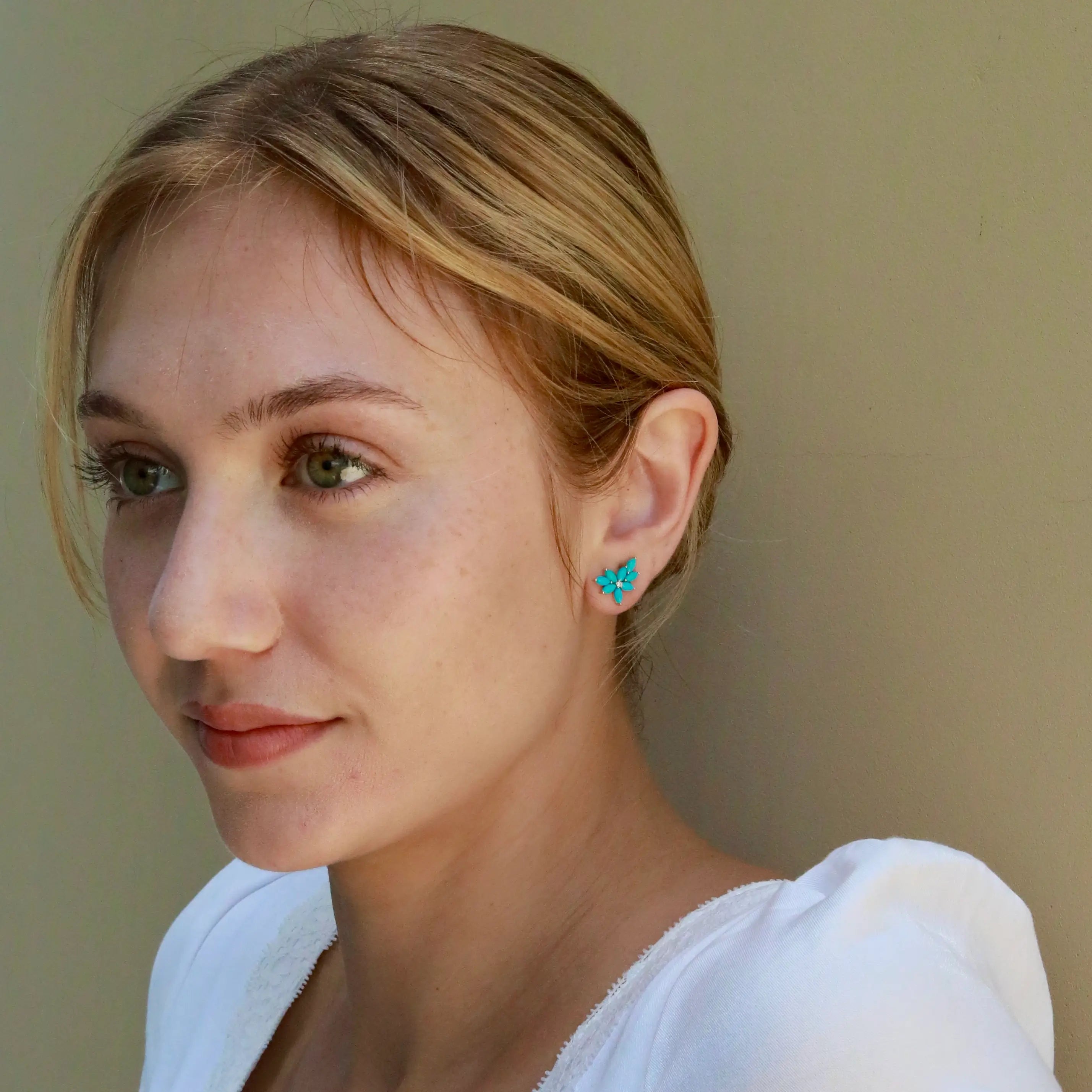 Nina Zhou x Kai Natural Turquoise Diamond Cluster Earrings in 14k Gold
