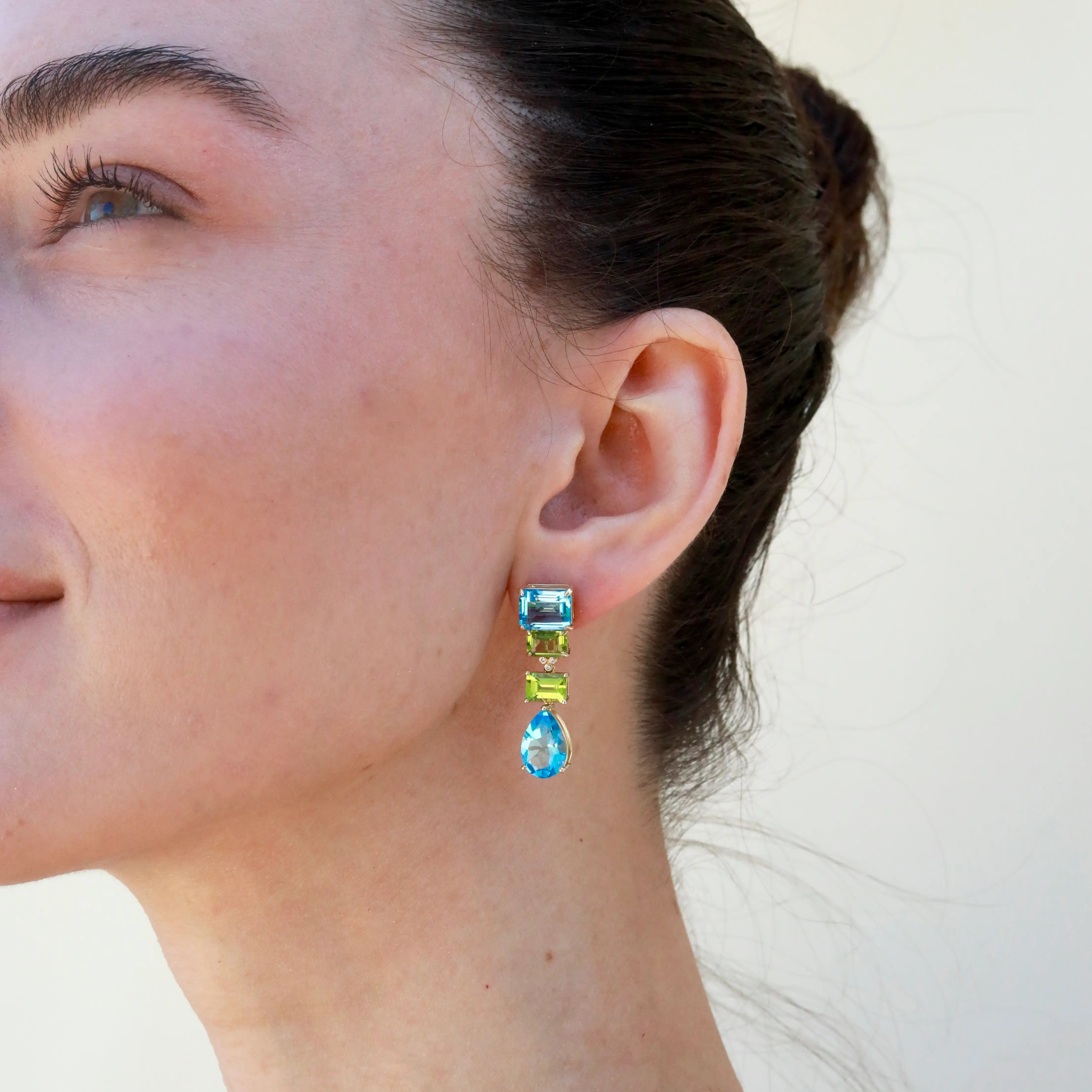 GemFusion Natural blue Topaz Peridot Diamond Convertible Drop Earrings 14k yellow gold