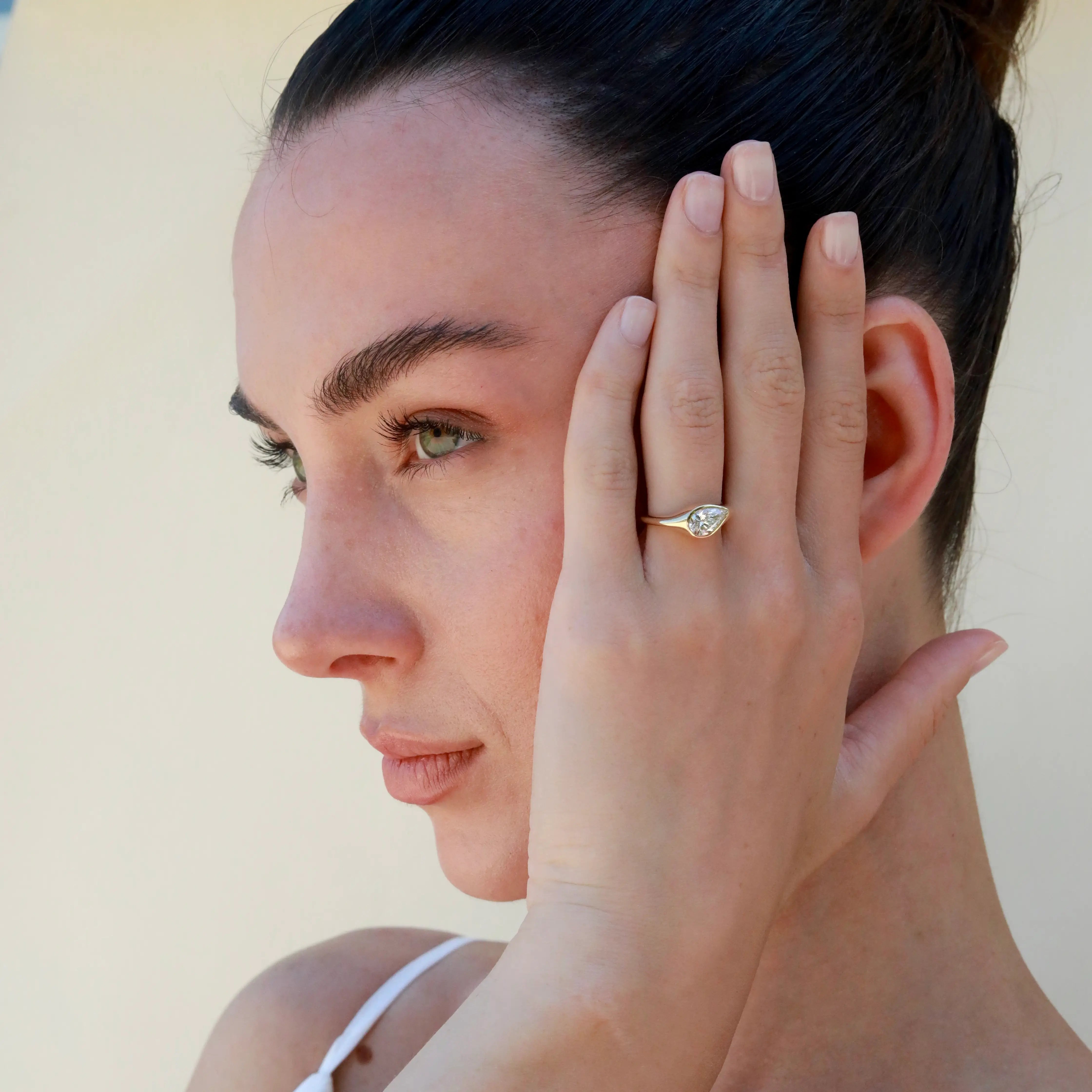 Gloria Pear Lab Grown Diamond 1.0 2.0 3.0ctw Ring 14k yellow gold