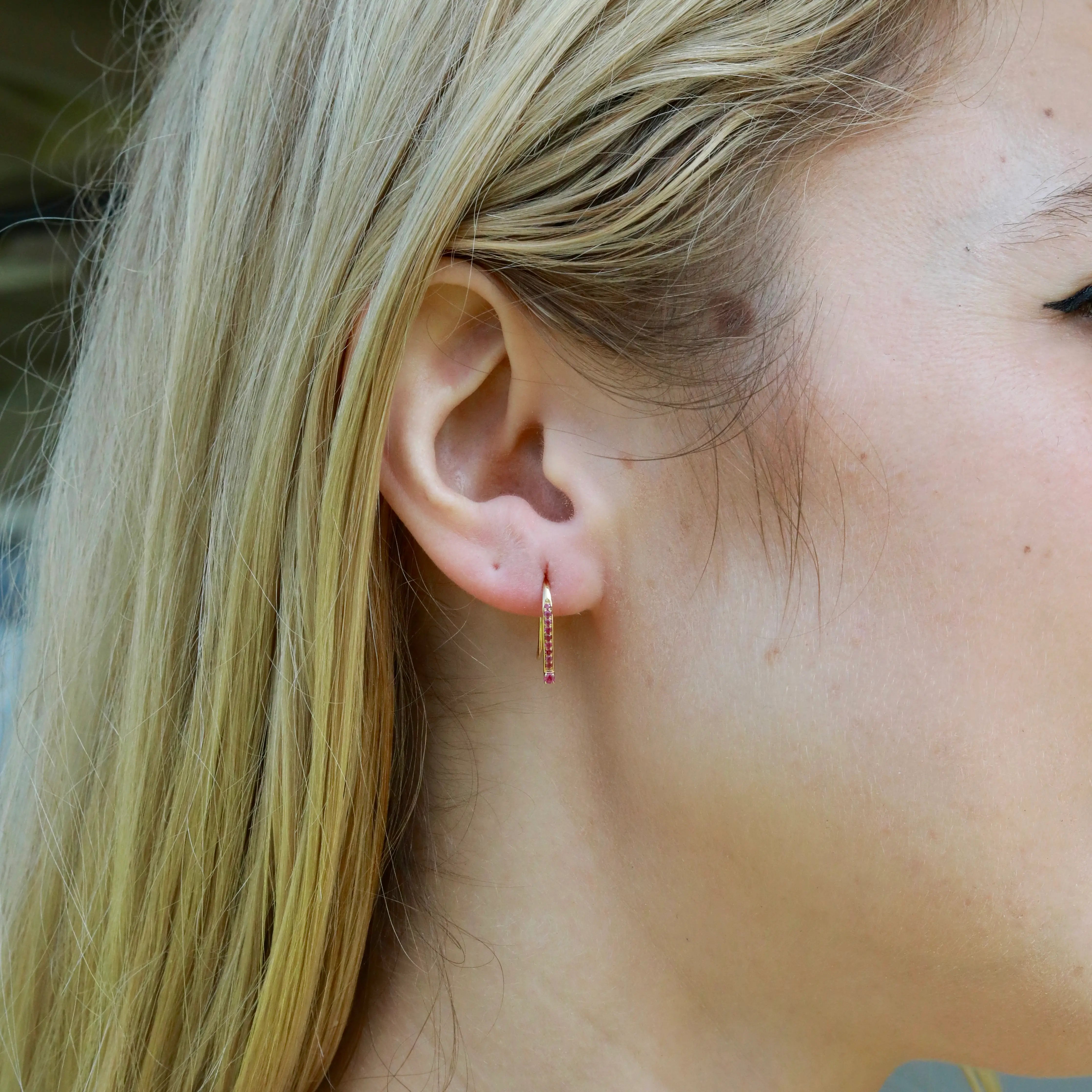 Natural Pink Sapphire Convertible Hook Earrings 14k Yellow Gold