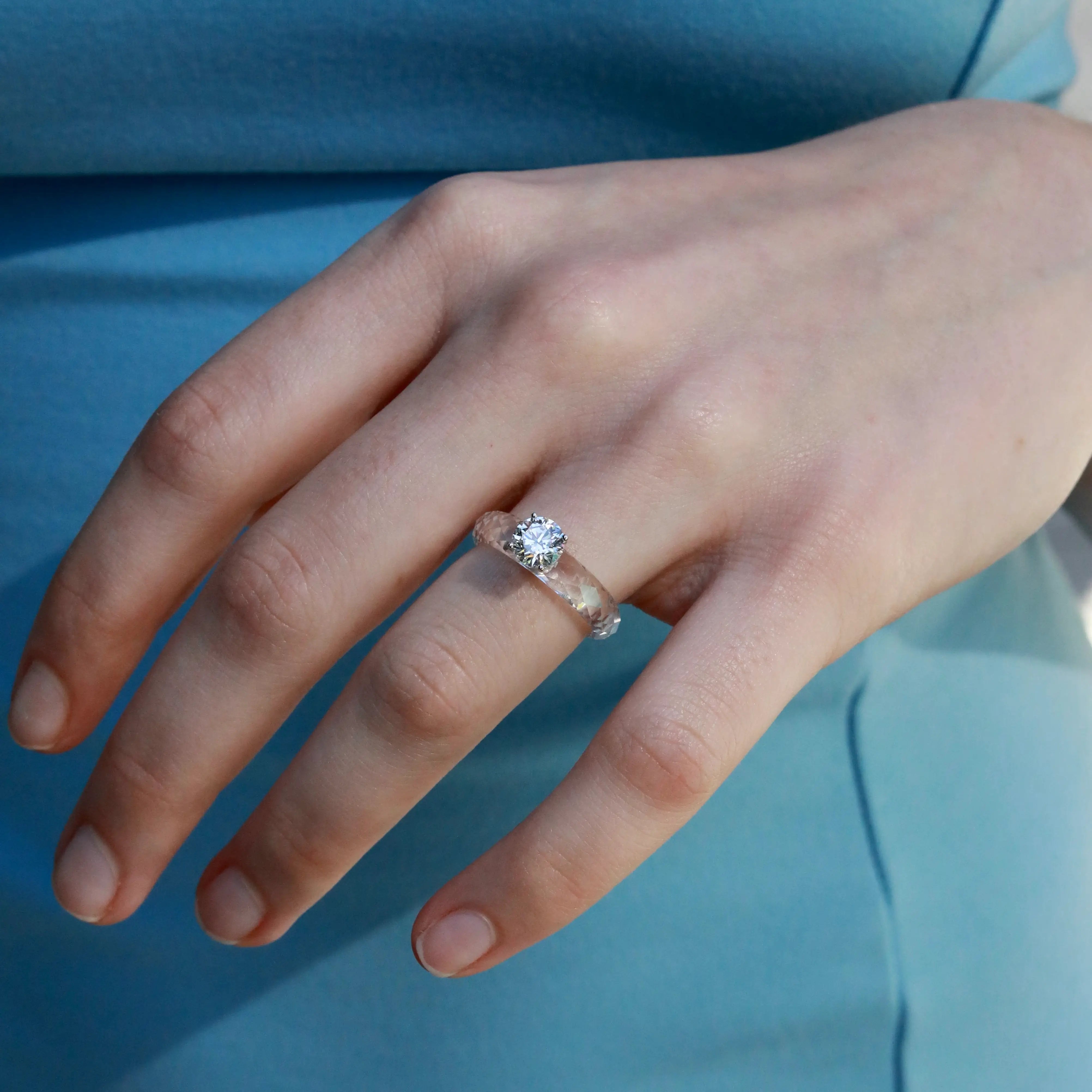 Kai Everlight Lab Grown Diamond Faceted Sapphire Ring in 14k white gold
