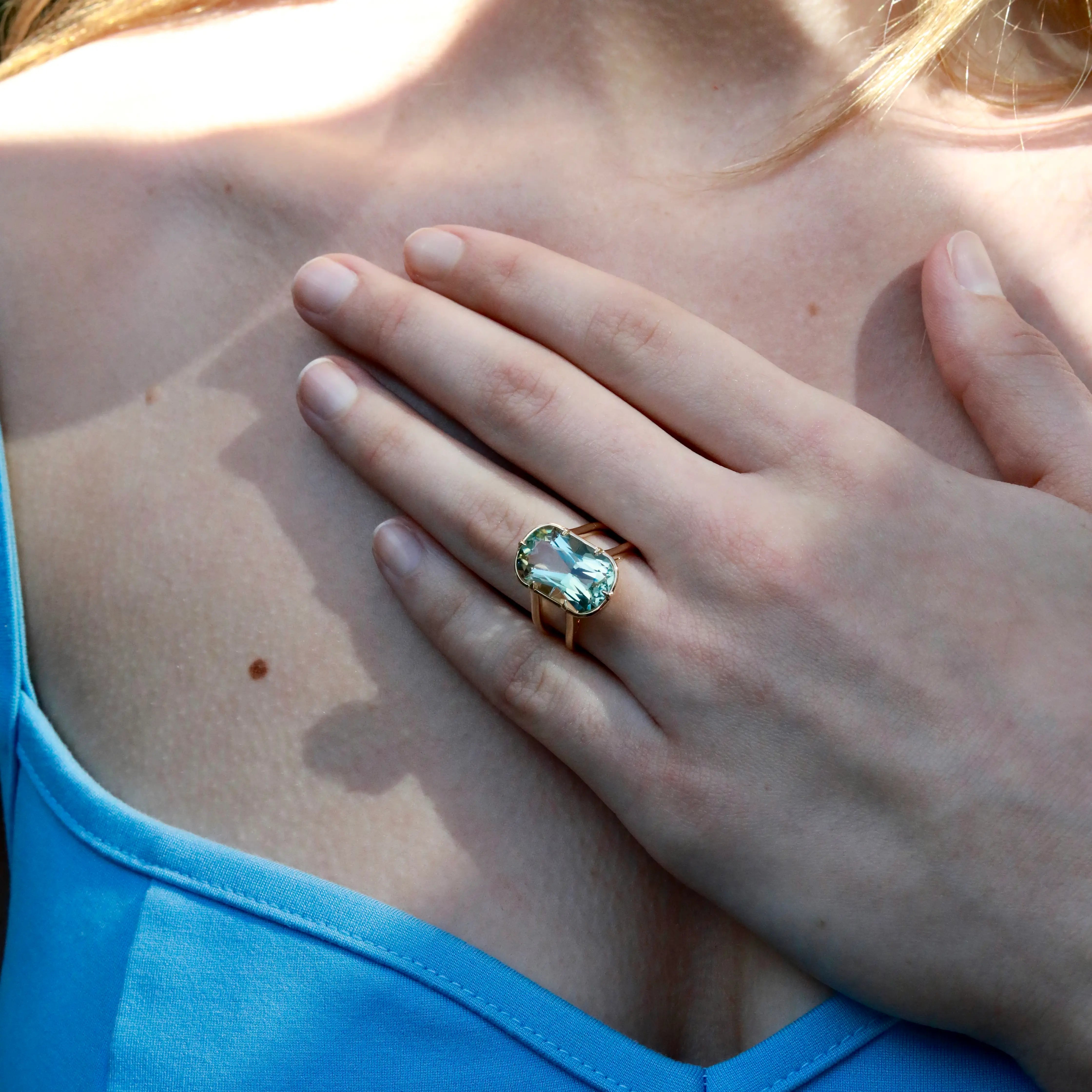 Kai Fine Jewelry Reflection Natural 9.50ctw Prasiolite Double Band Twist Ring in 14k gold