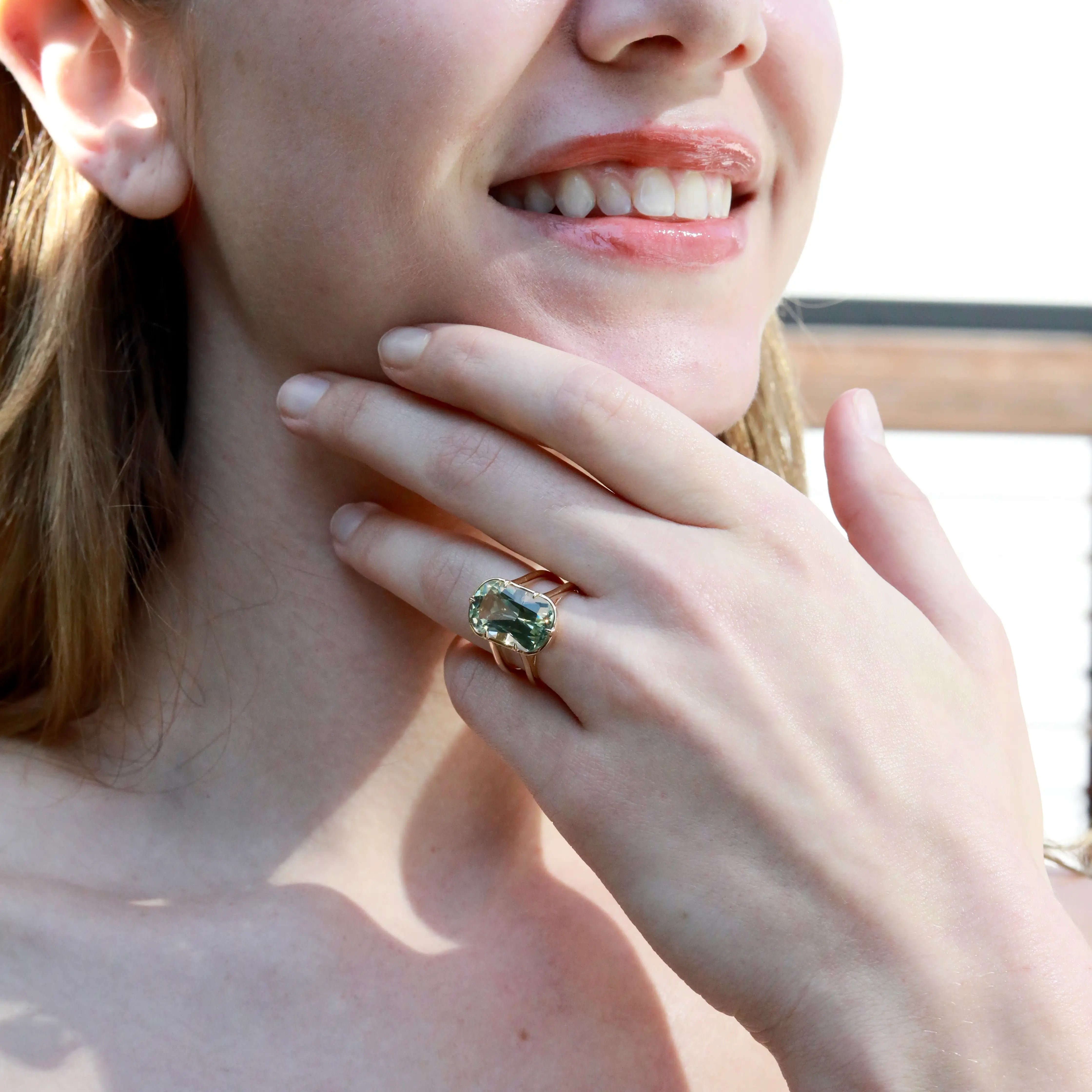 Kai Fine Jewelry Reflection Natural 9.50ctw Prasiolite Double Band Twist Ring in 14k gold