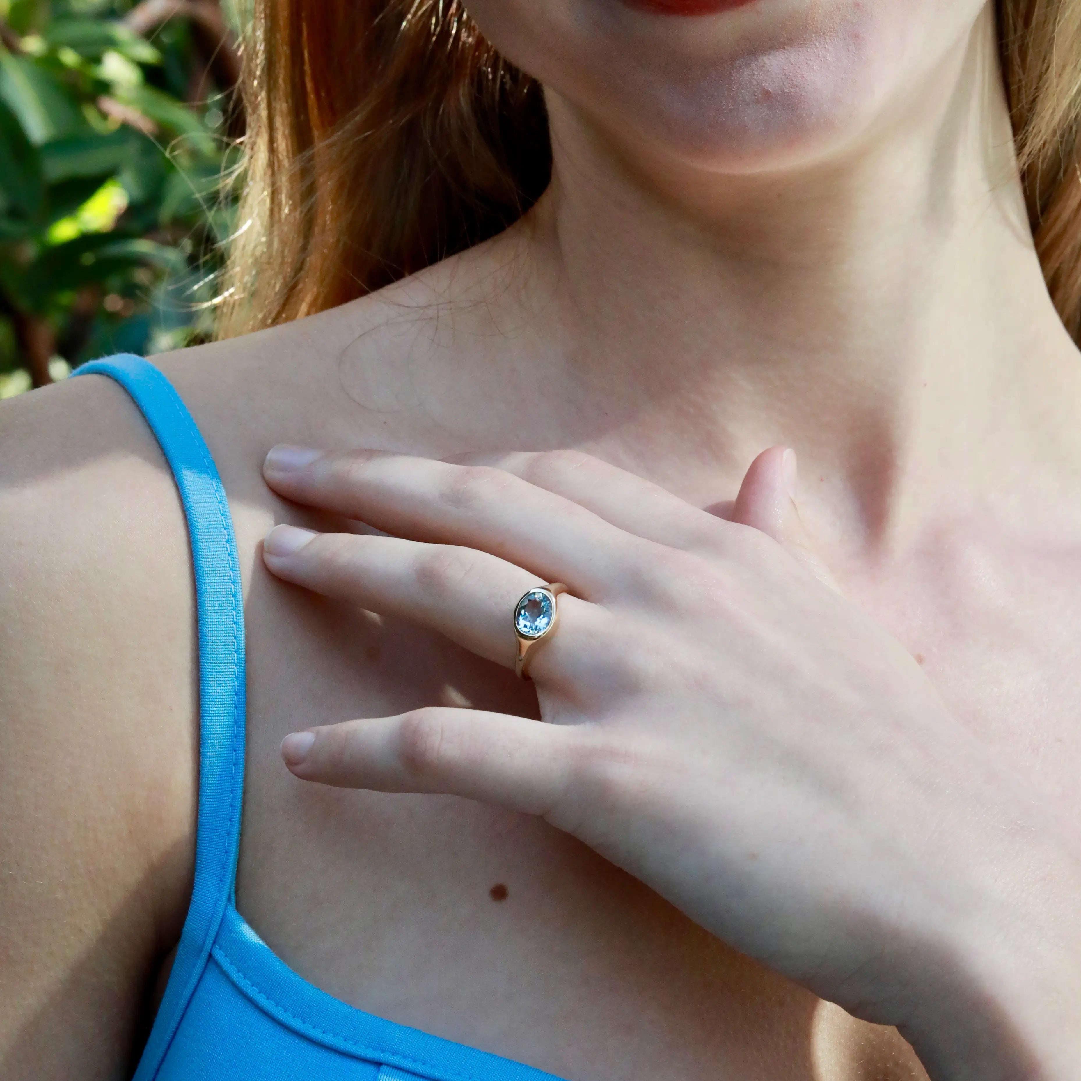 Gloria Natural Oval 1.80ctw Aquamarine Ring in 14k yellow gold