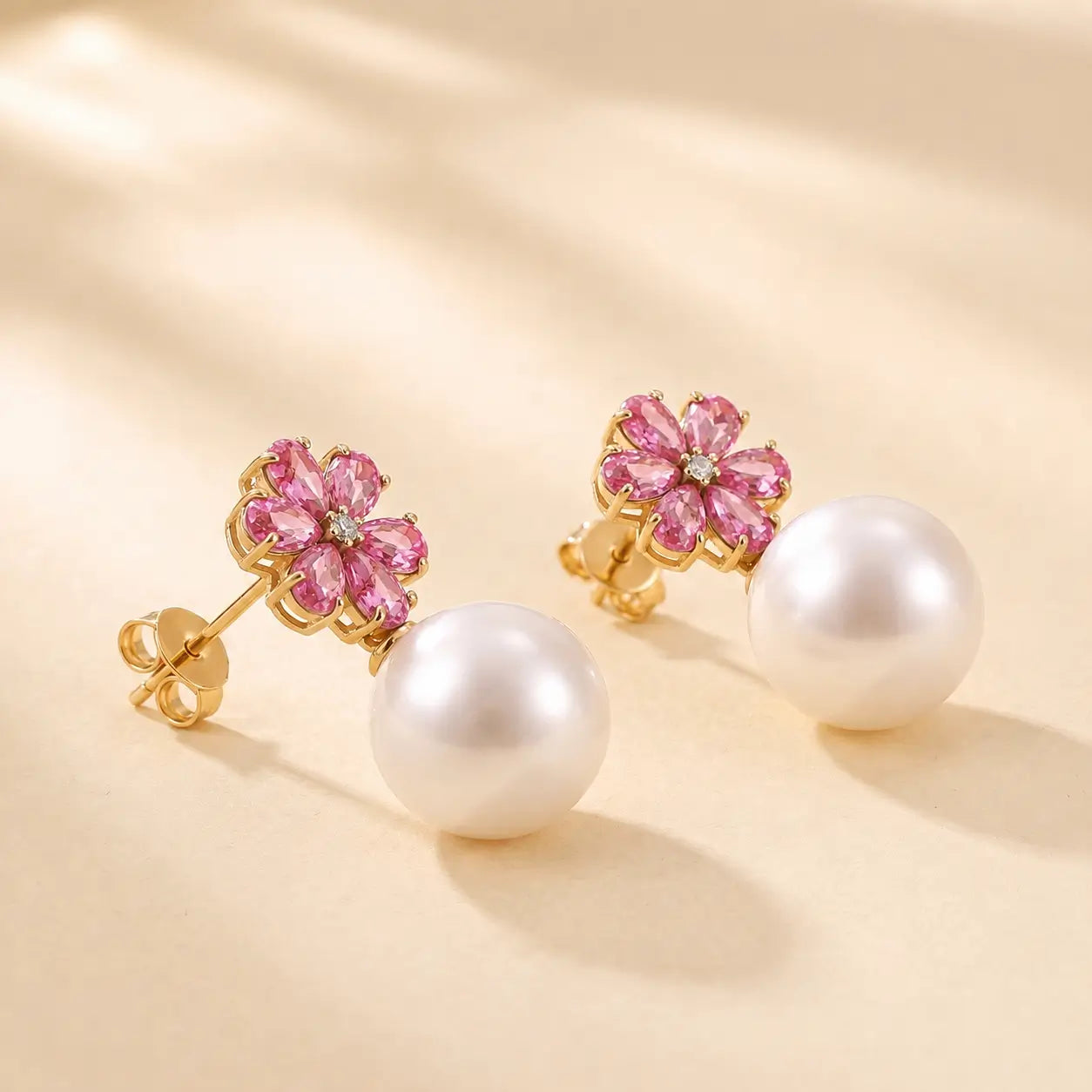 Flora Pink Tourmaline Diamond Pearl Convertible Drop Earrings