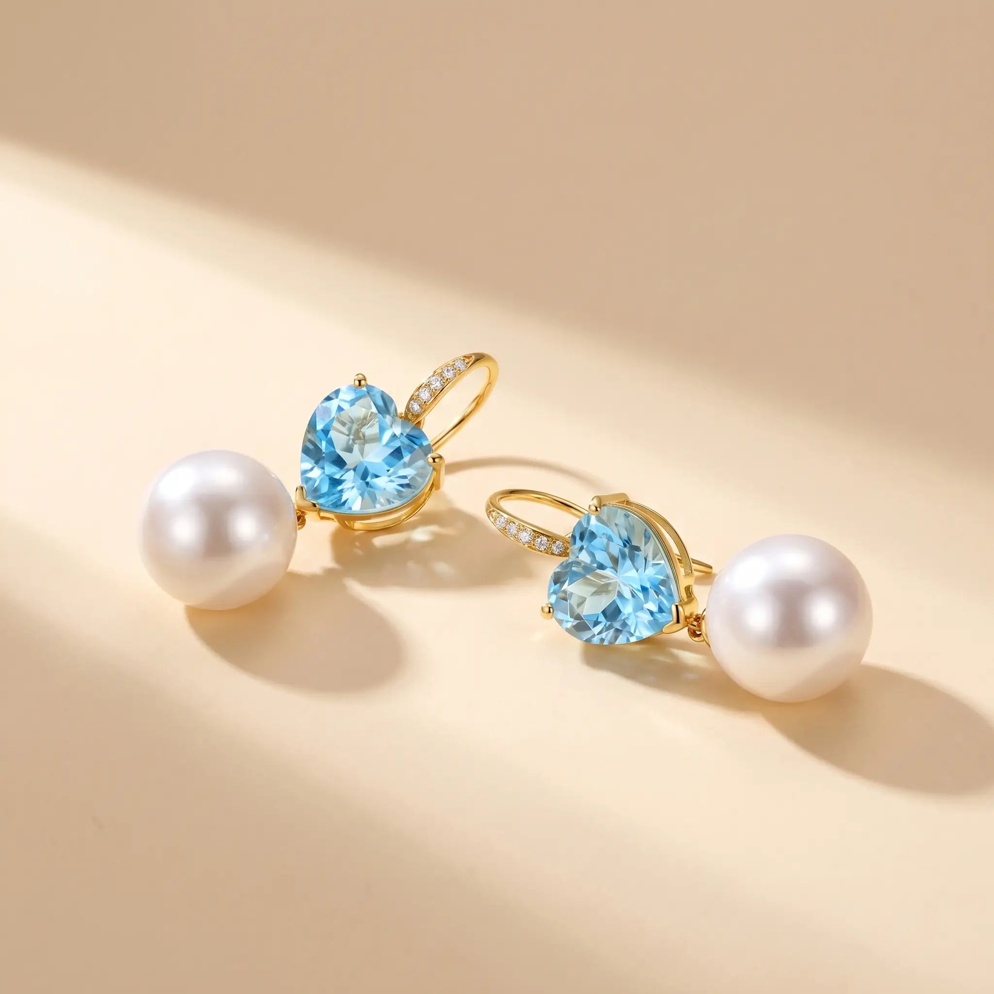 Radiant Heart Topaz Diamond Pearl Convertible Drop Earrings