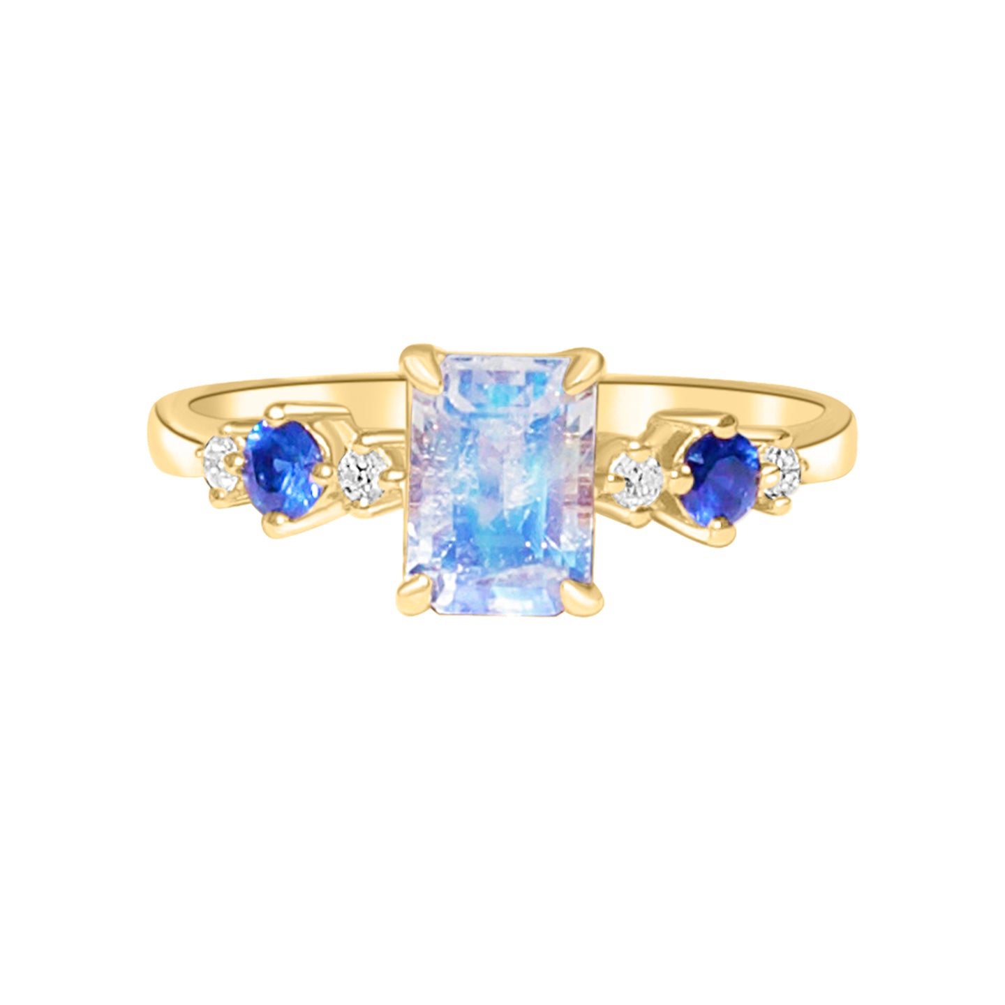 Elara Emerald-Cut Moonstone Sapphire Diamond Ring