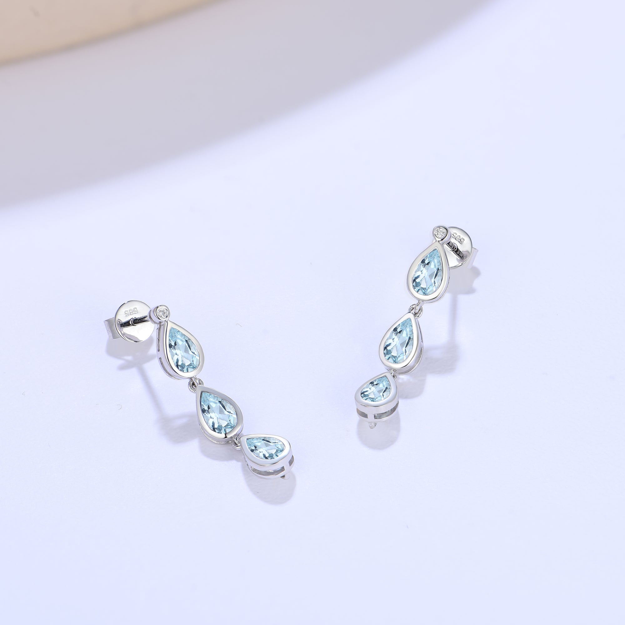 Venus Tears Pear Natural Aquamarine Diamond Drop Earrings 14k white gold