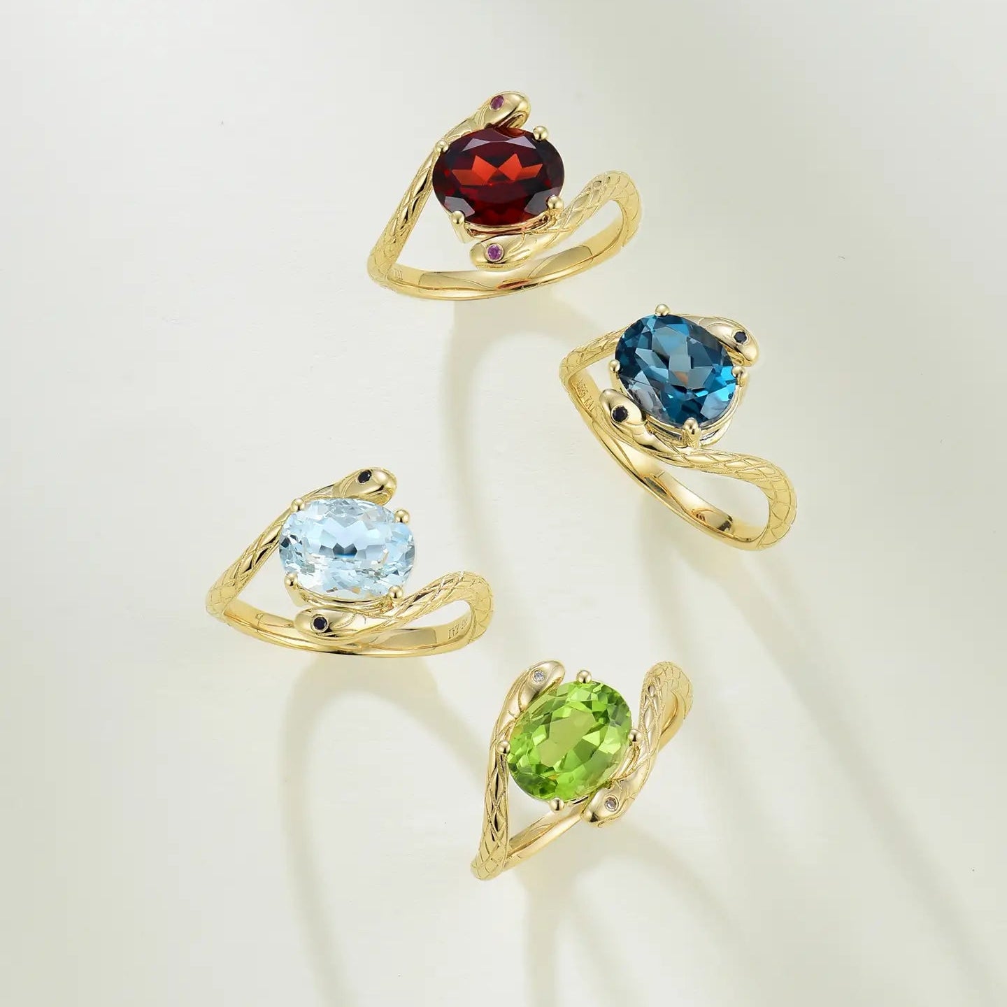colorful gemstone gold snake ring