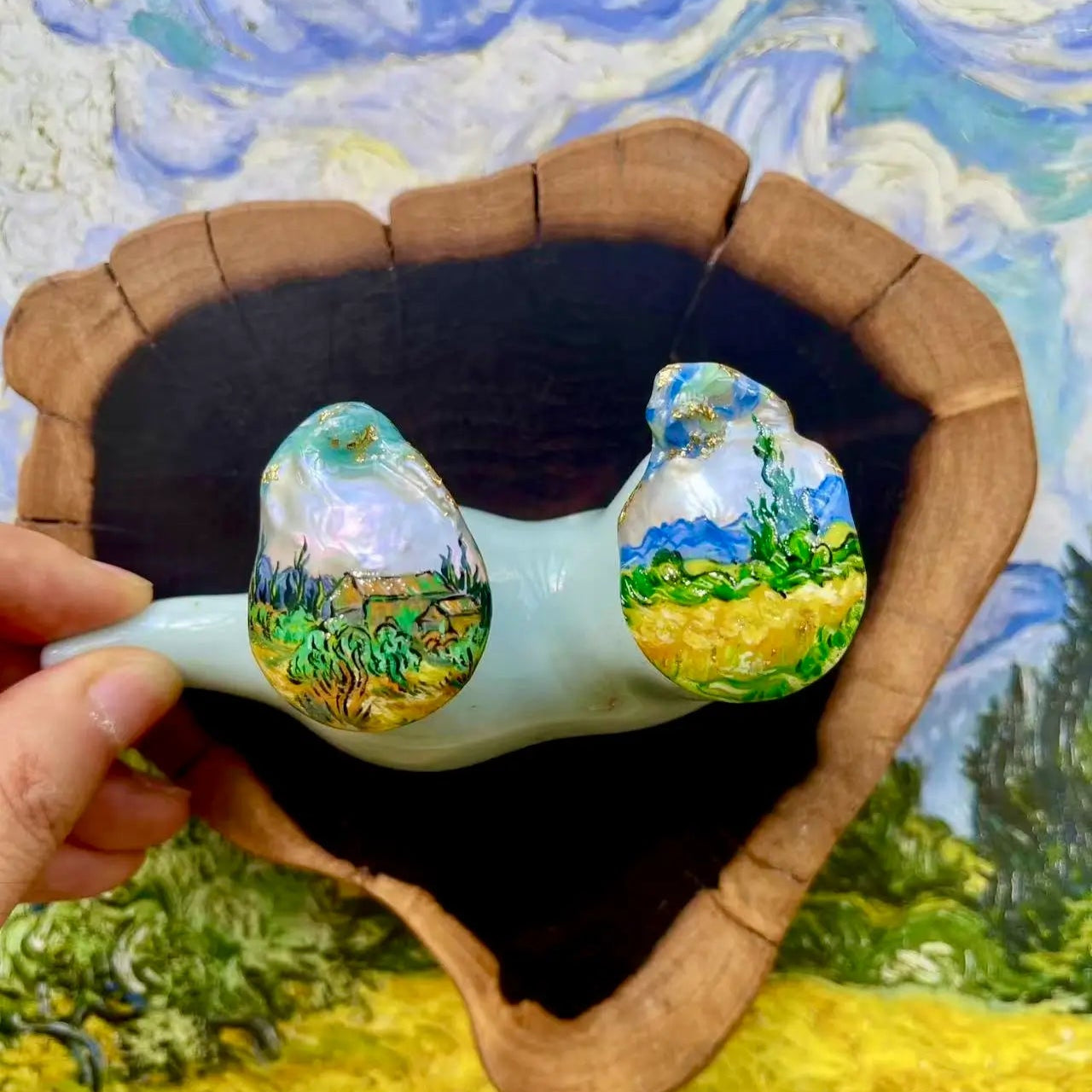 Hand-Painted Wheatfield Baroque Pearl Enhancers