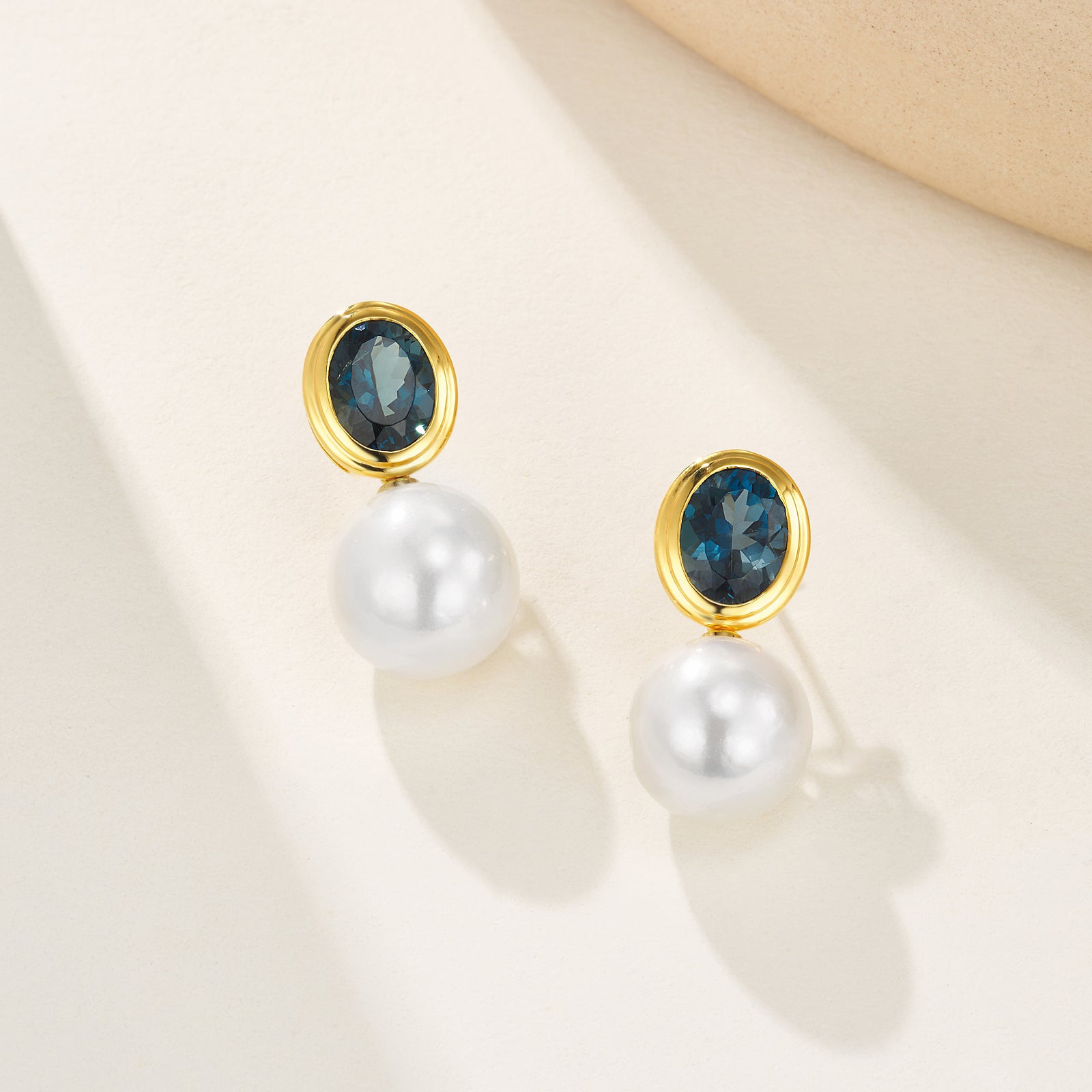 Bella Oval Topaz Pearl Convertible Drop Earrings