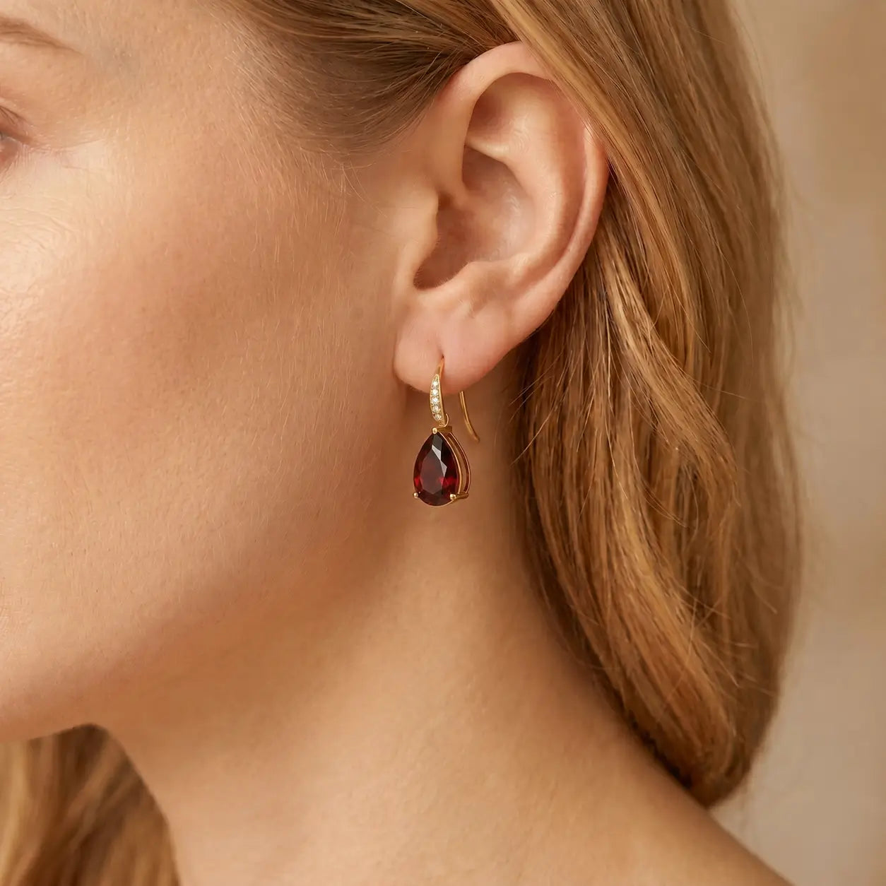 Radiant Pear Garnet Diamond Drop Earrings