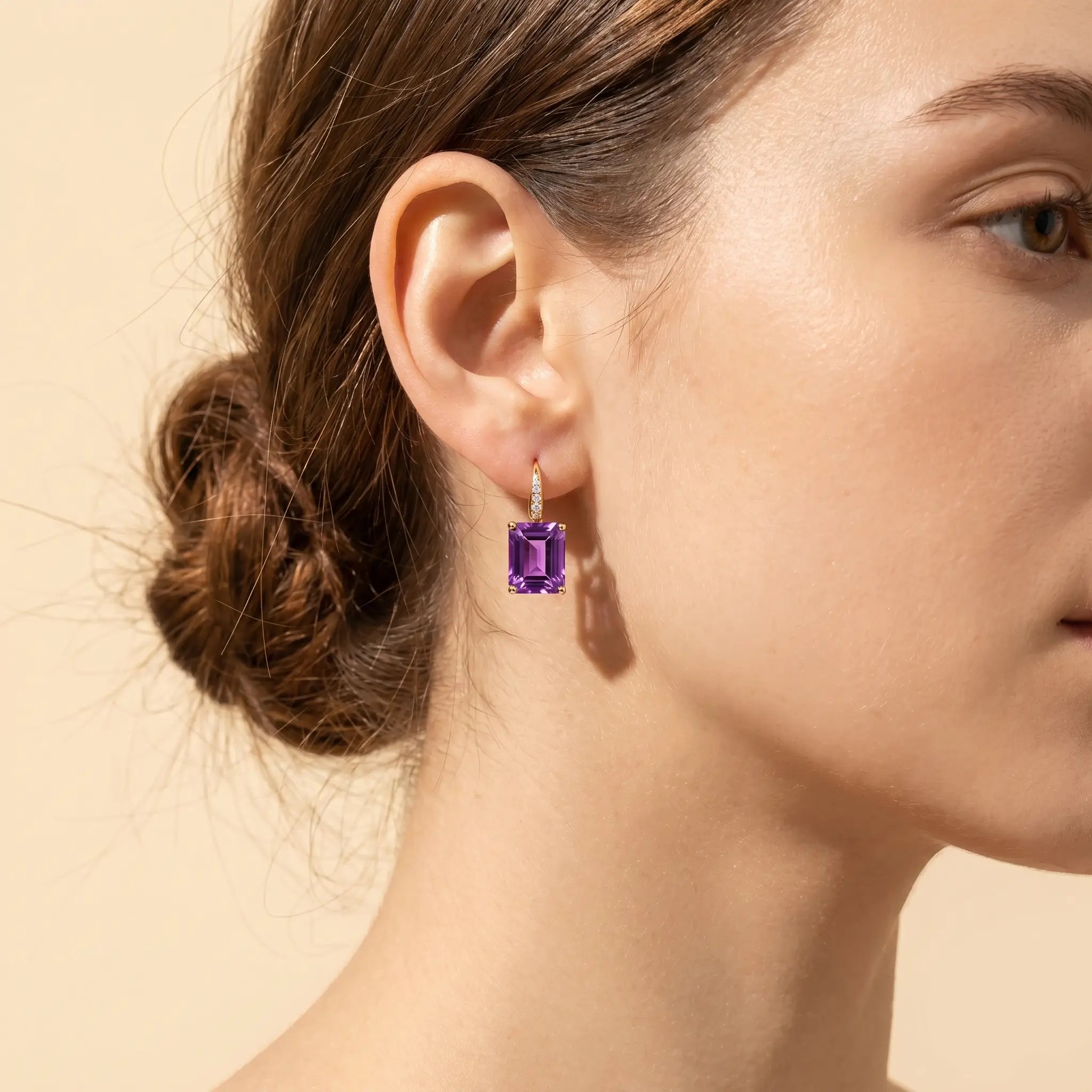 Radiant Emerald-Cut Amethyst Diamond Drop Earrings