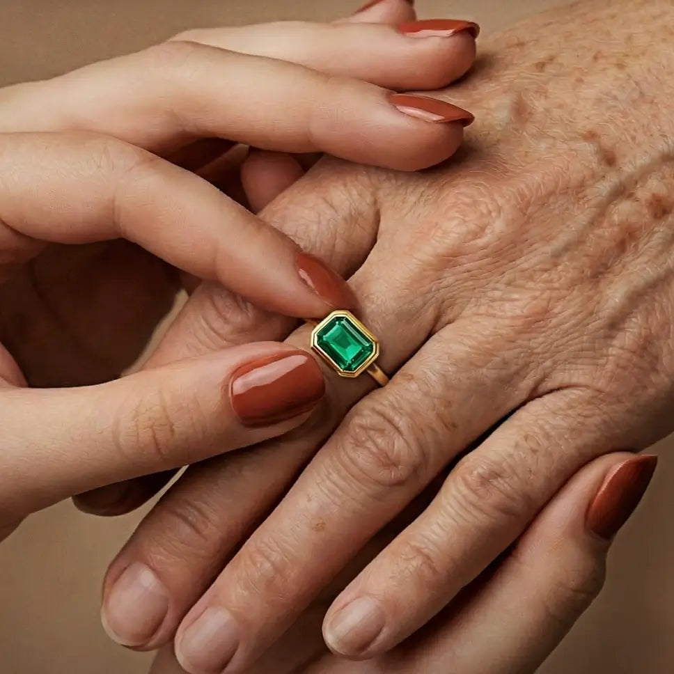 Bella East-West Lab Grown Emerald Ring