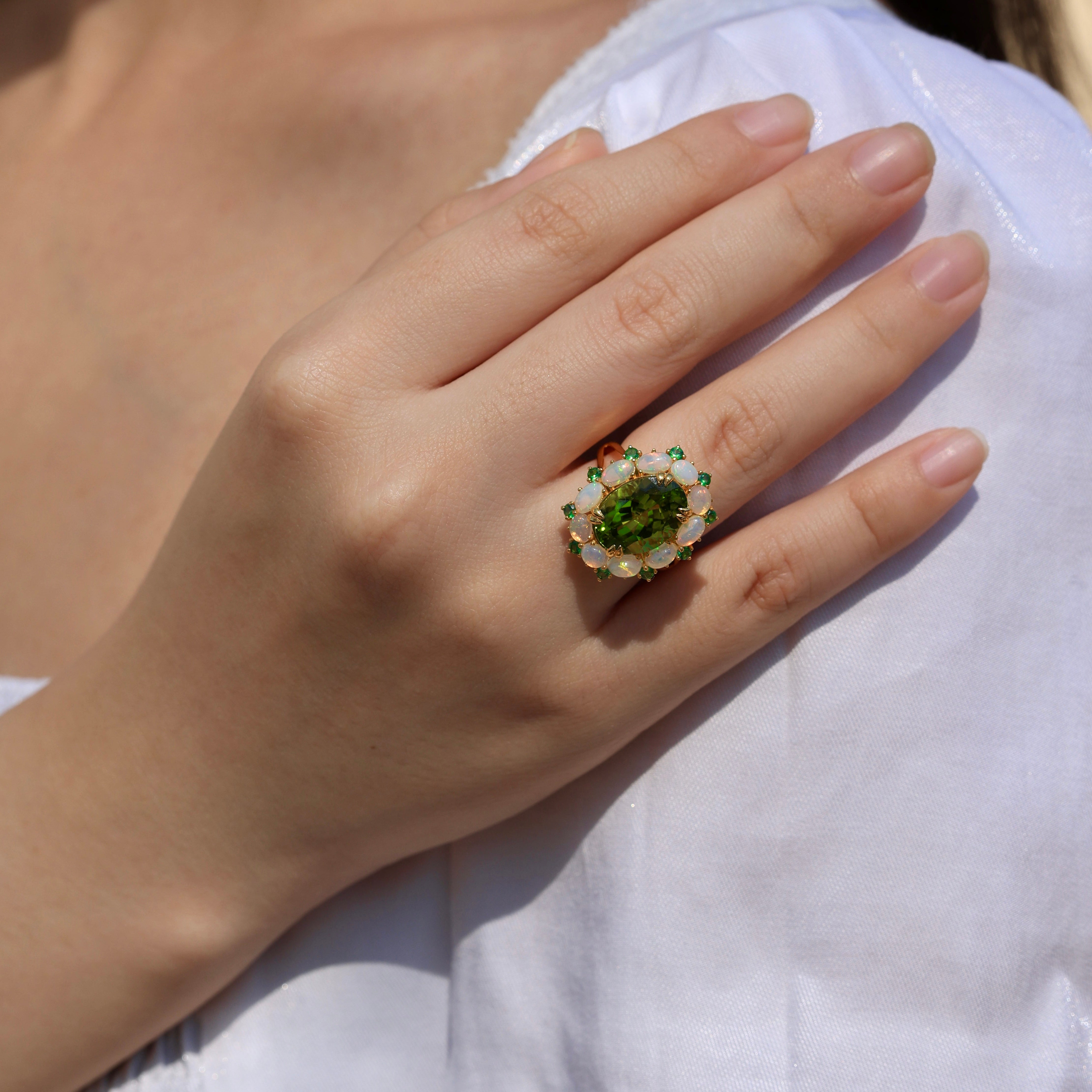 (SOLD) Mira Peridot Opal Tsavorite Cocktail Ring (One-of-a-Kind)