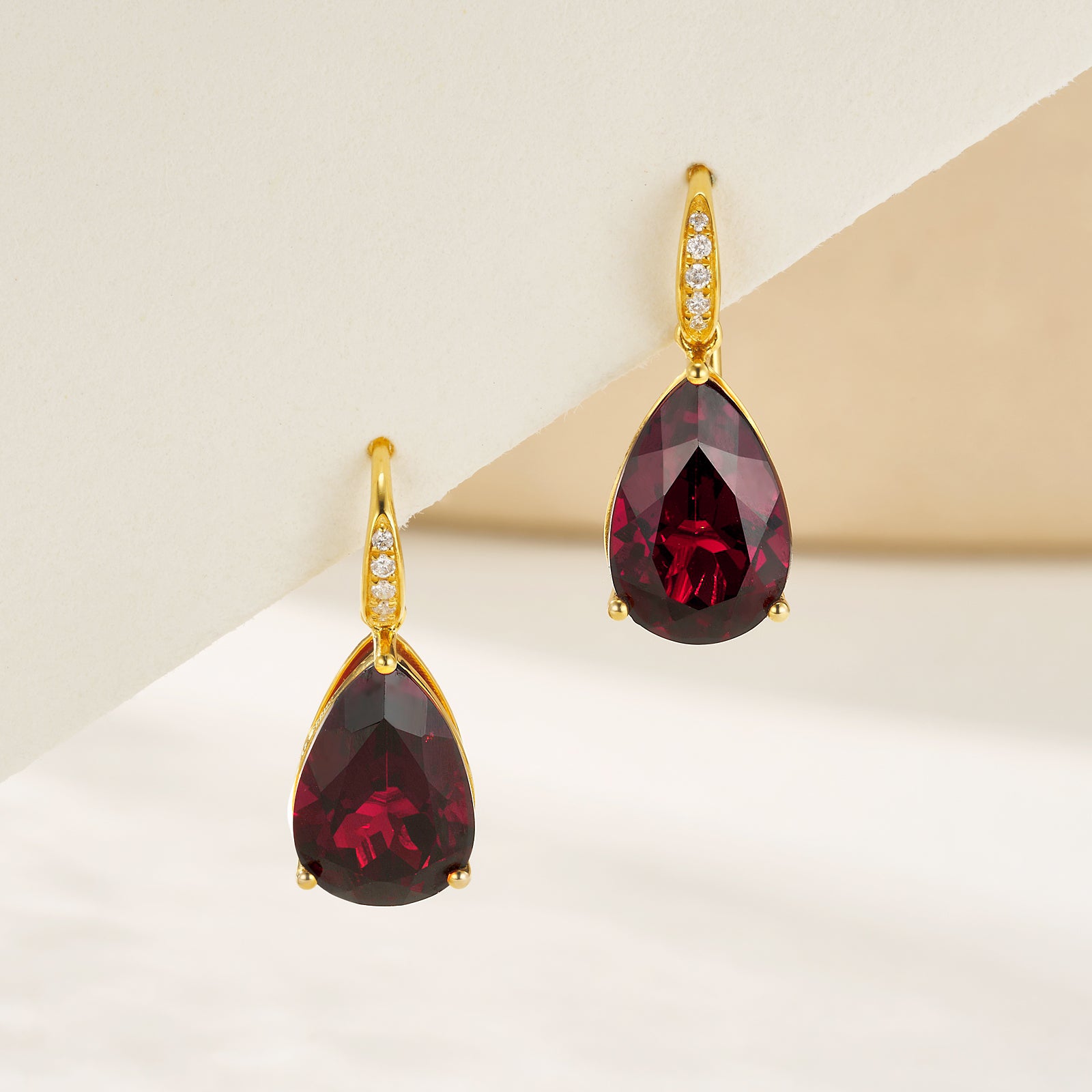 Radiant Pear Garnet Diamond Drop Earrings