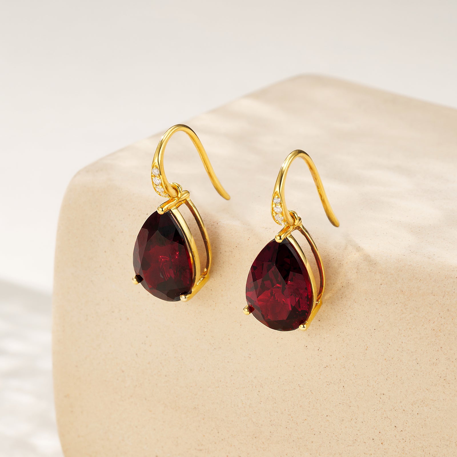 Radiant Pear Garnet Diamond Drop Earrings