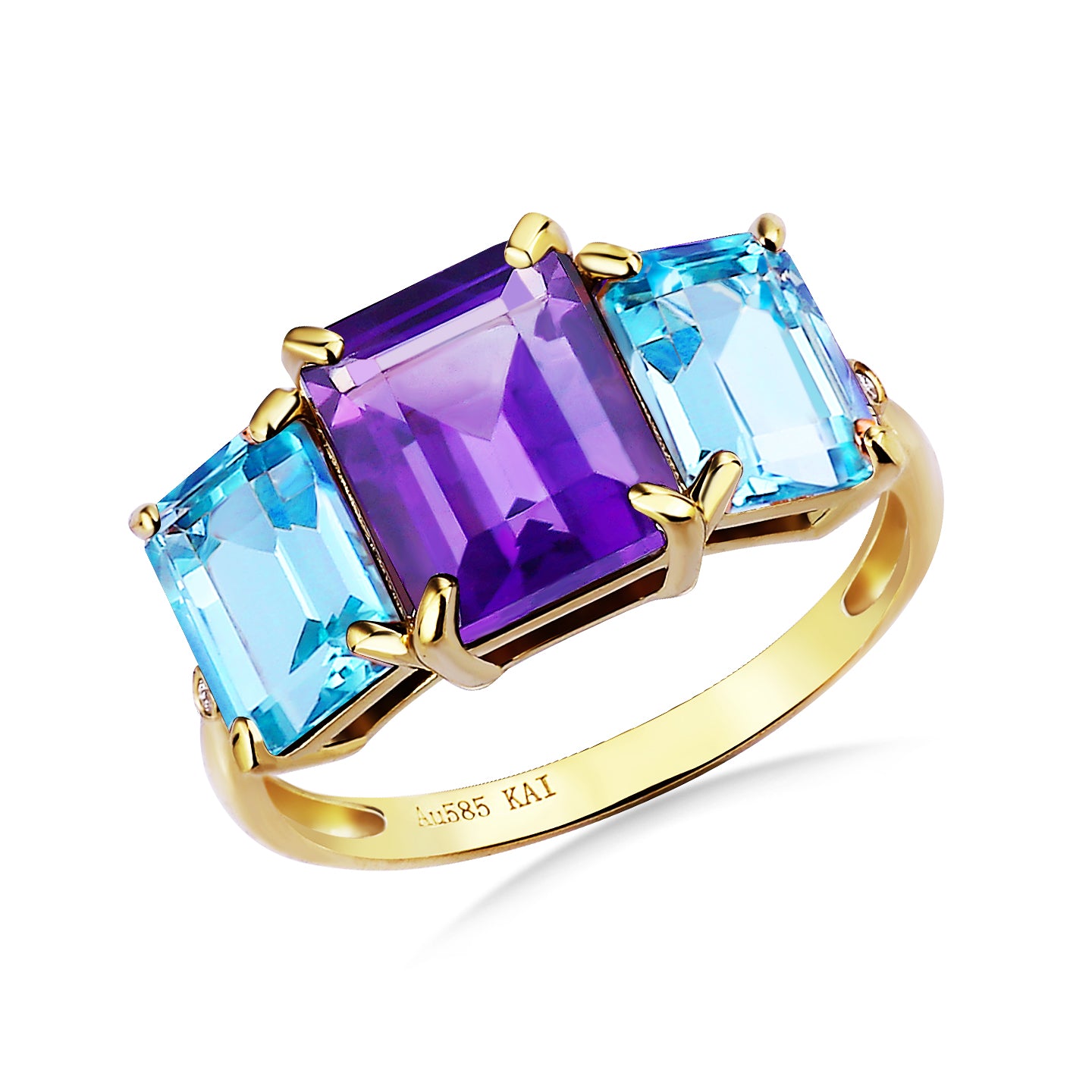 Fortune Amethyst Topaz Diamond Three-Stone Ring