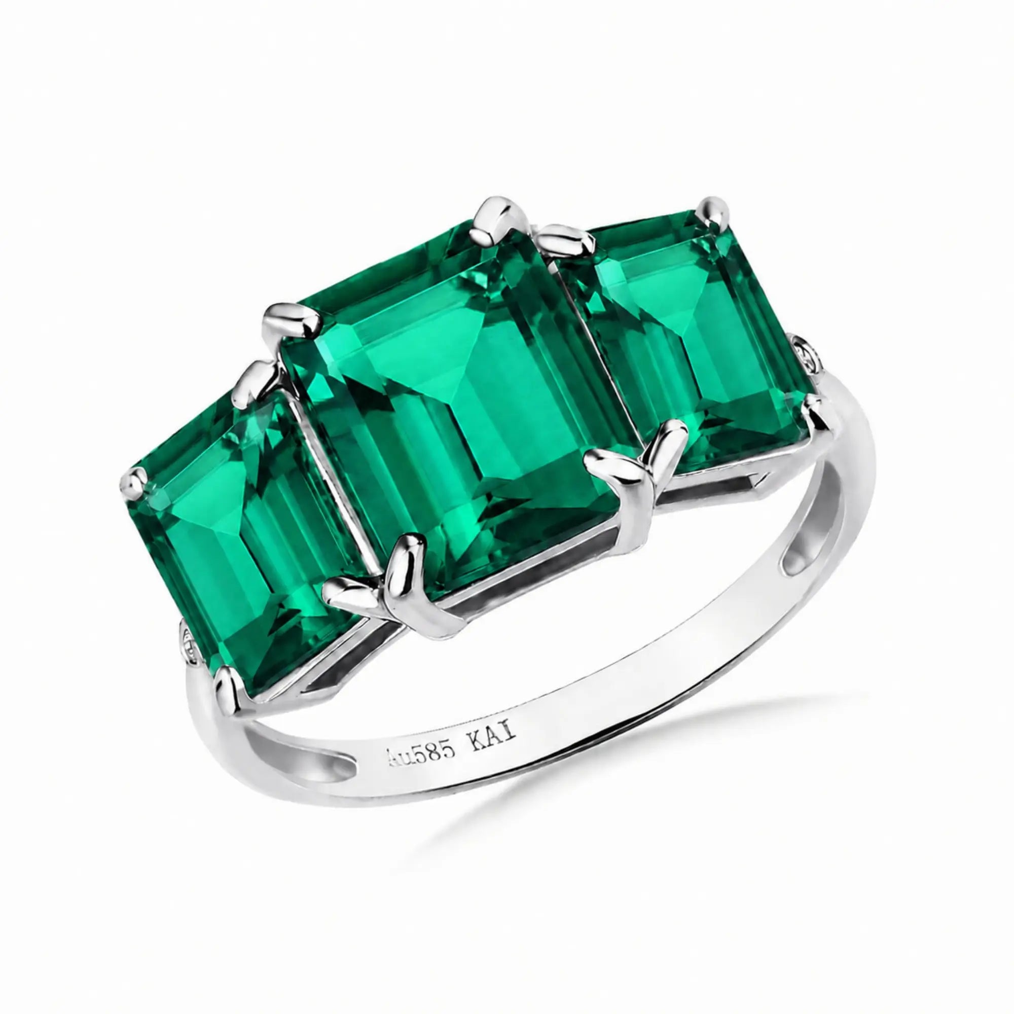Kai fine jewelry 4.23ctw Lab Grown Emerald Diamond Three-Stone Ring in 14k white gold