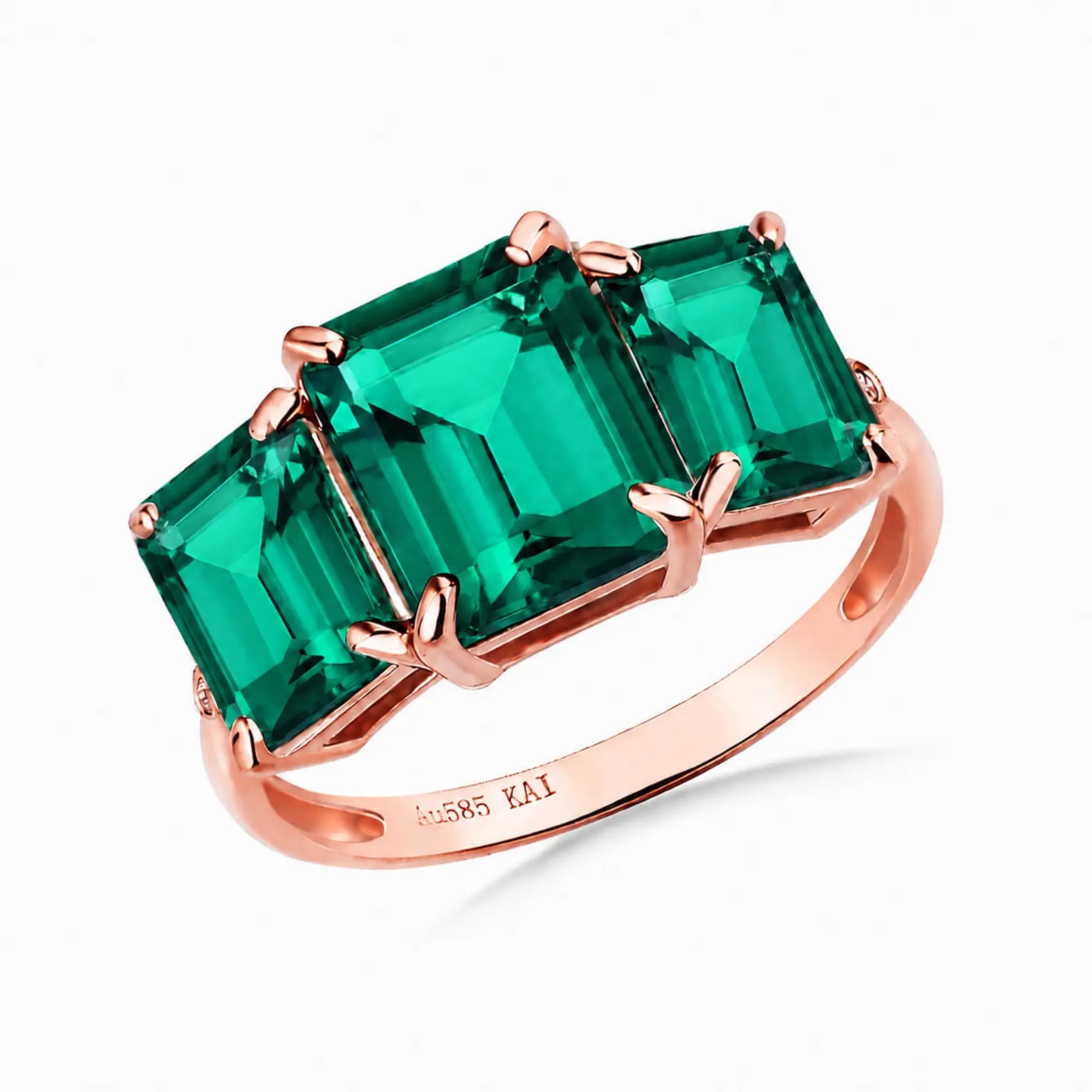 Kai fine jewelry 4.23ctw Lab Grown Emerald Diamond Three-Stone Ring in 14k rose gold