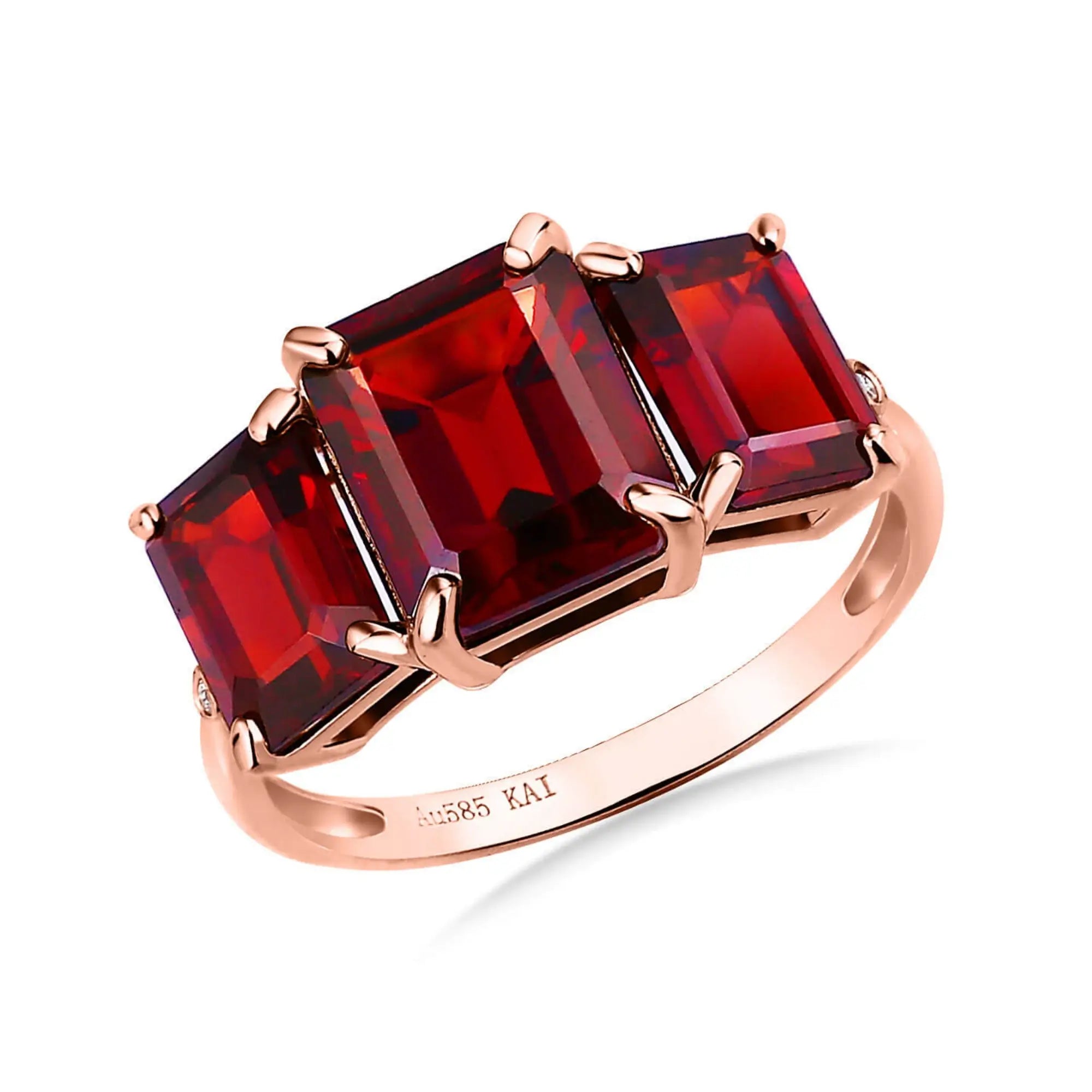 kai fine jewelry 4.83ctw Lab Grown Ruby Diamond Three-Stone Ring in 14k rose gold