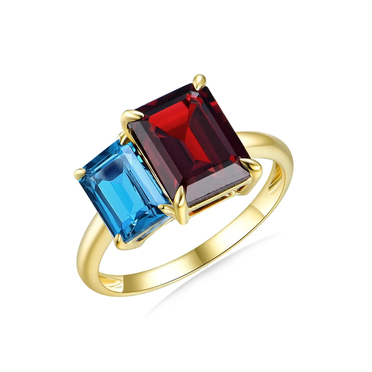 14k yellow gold natural topaz garnet ring