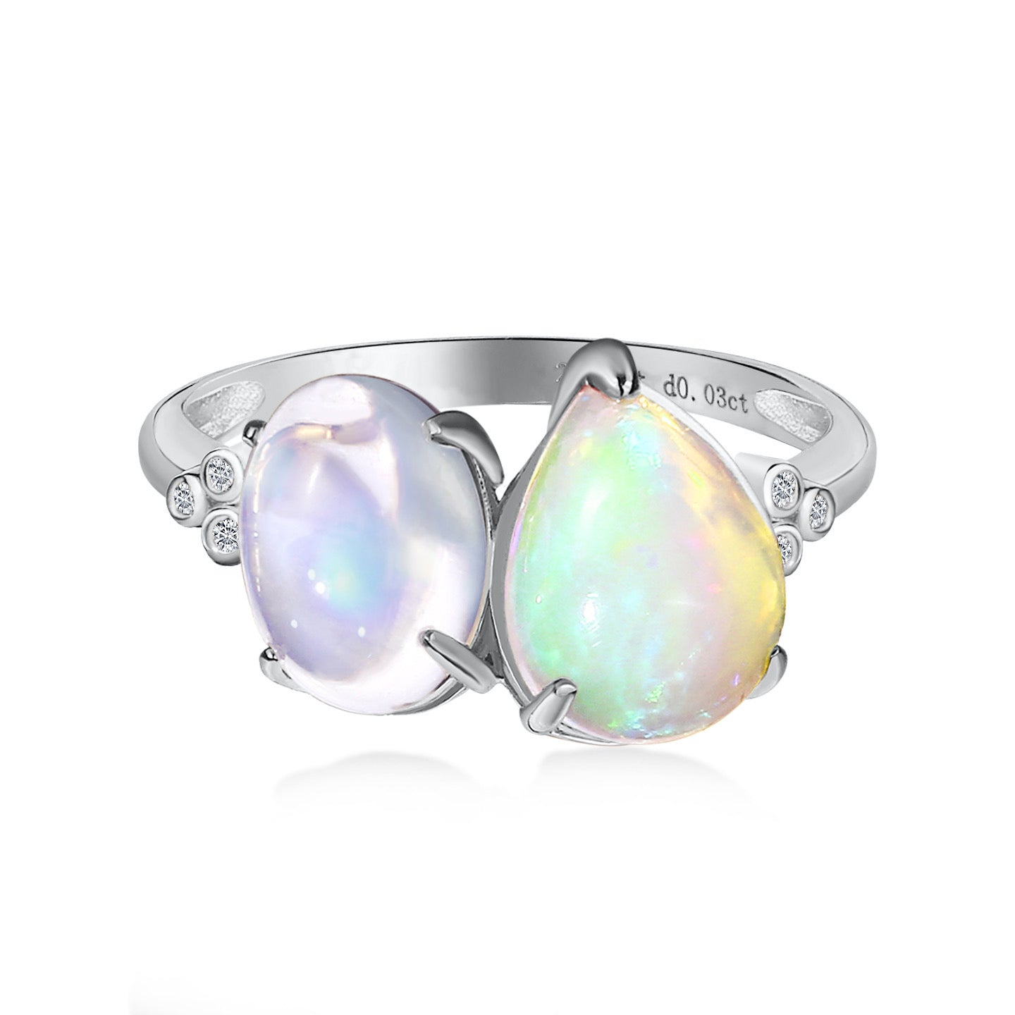 Fortune Moonstone Opal Diamond Toi et Moi Ring