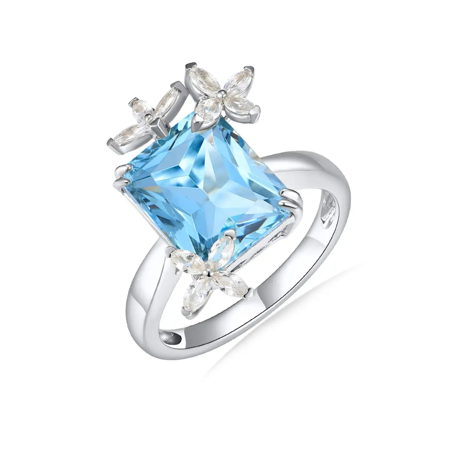 14k white gold sterling silver topaz white sapphire cocktail ring