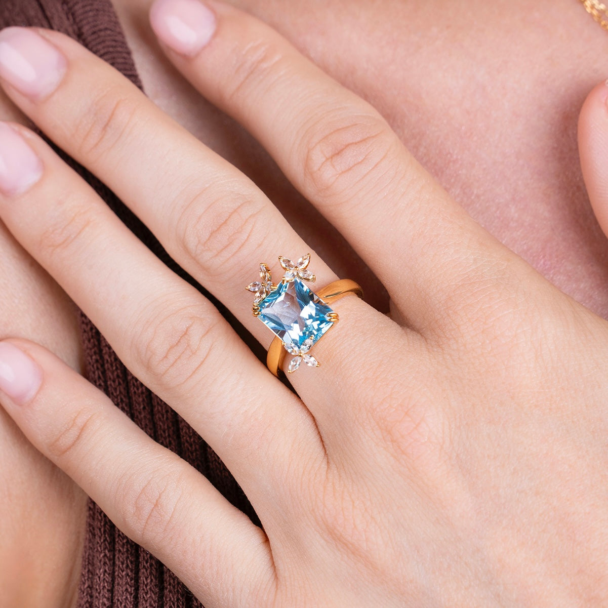 gold topaz white sapphire cocktail ring