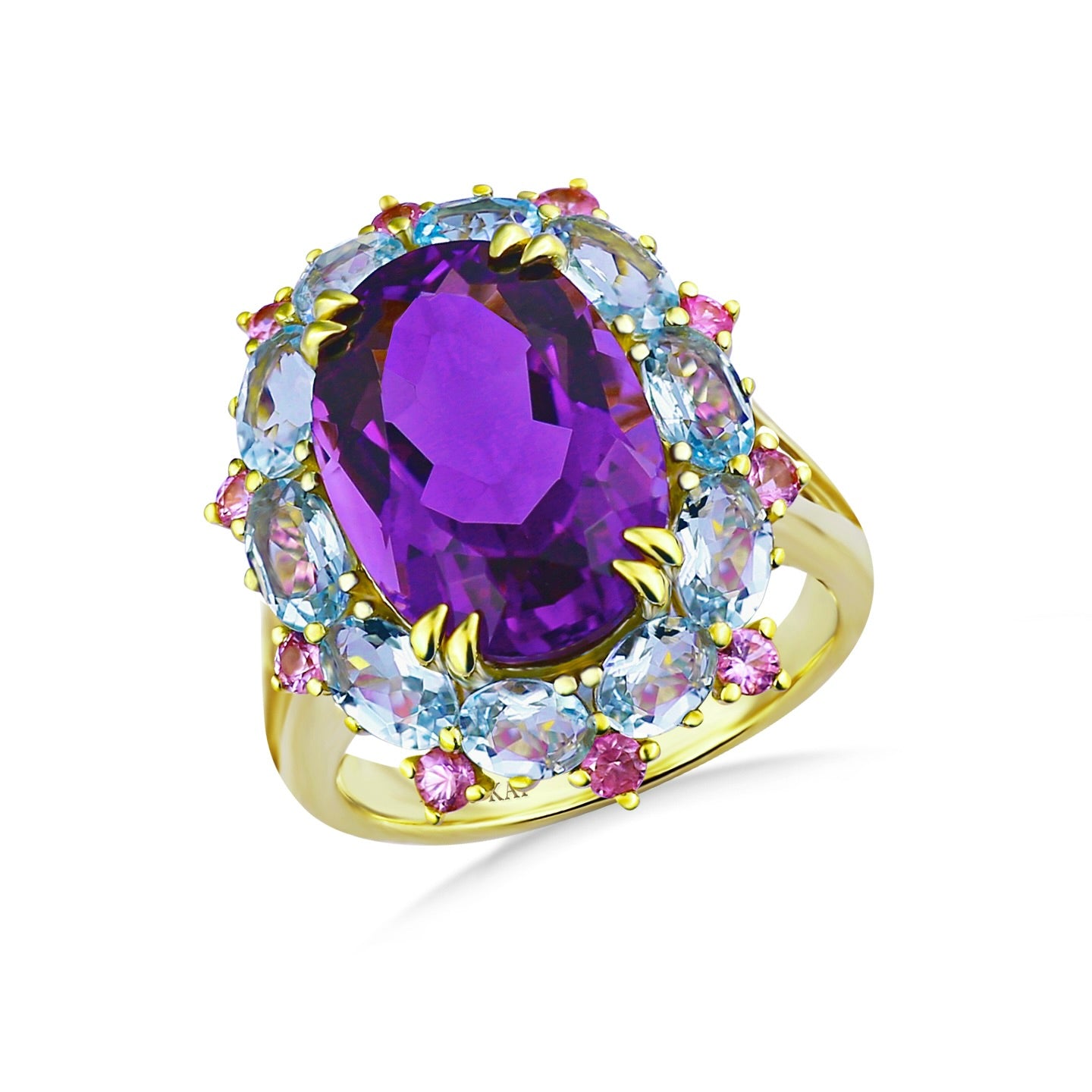 Mira Amethyst Aquamarine Pink Sapphire Cocktail Ring