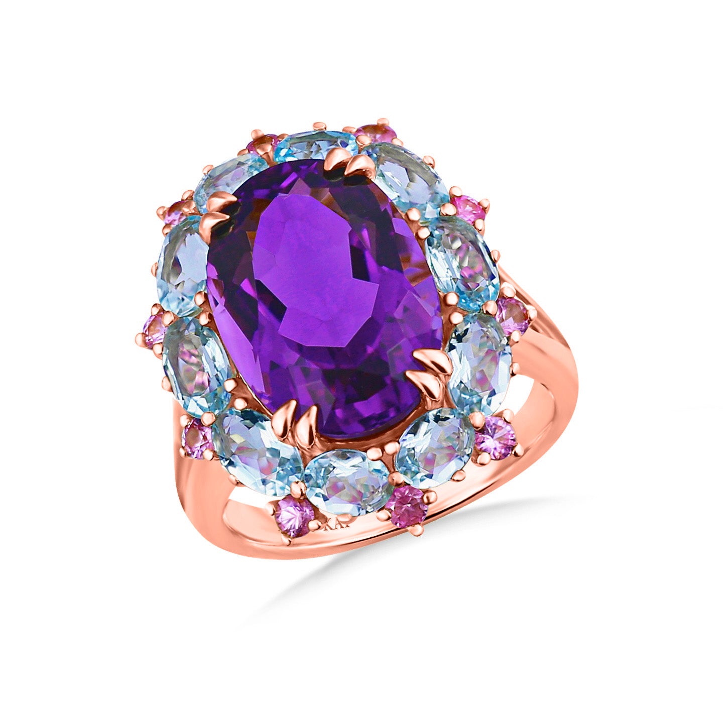 Mira Amethyst Aquamarine Pink Sapphire Cocktail Ring