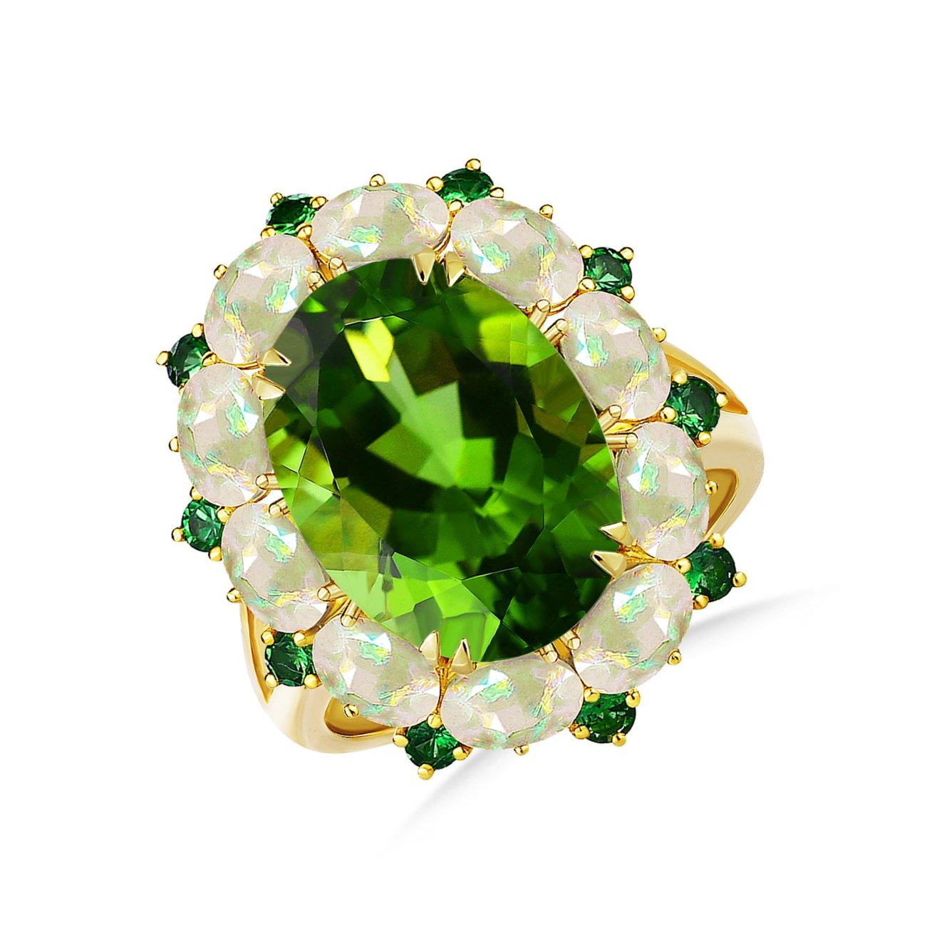 (SOLD) Mira Peridot Opal Tsavorite Cocktail Ring (One-of-a-Kind)