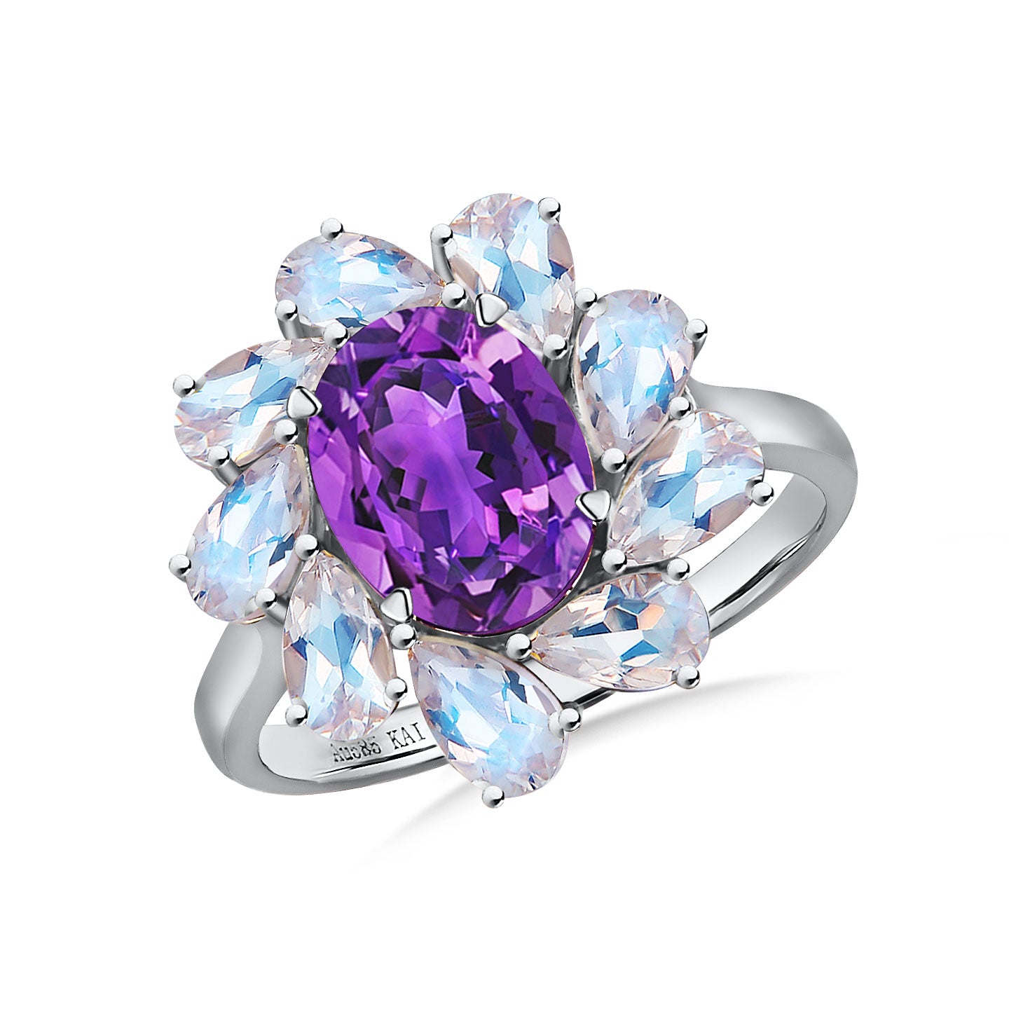 Mellissa Natural Amethyst Moonstone Ring 14k white gold