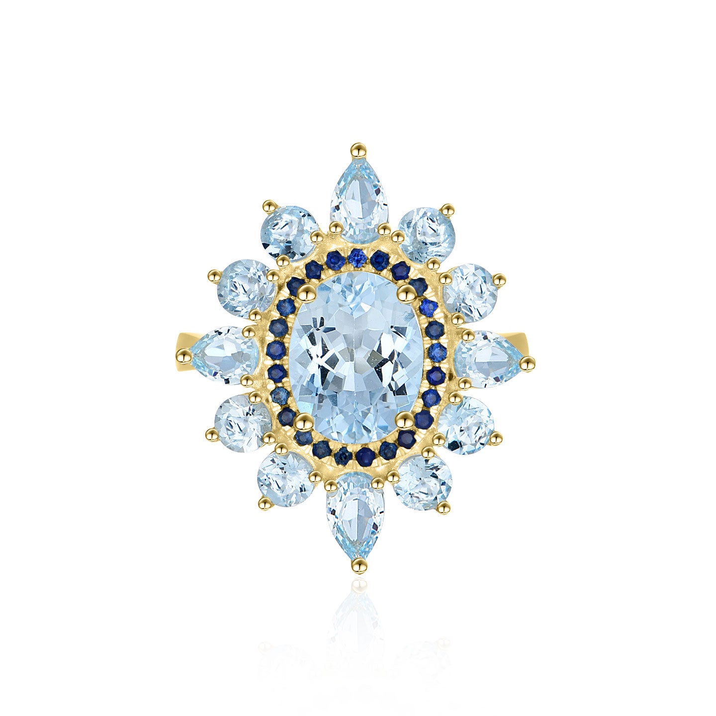 14k yellow gold sky blue aquamarine sapphire cocktail ring