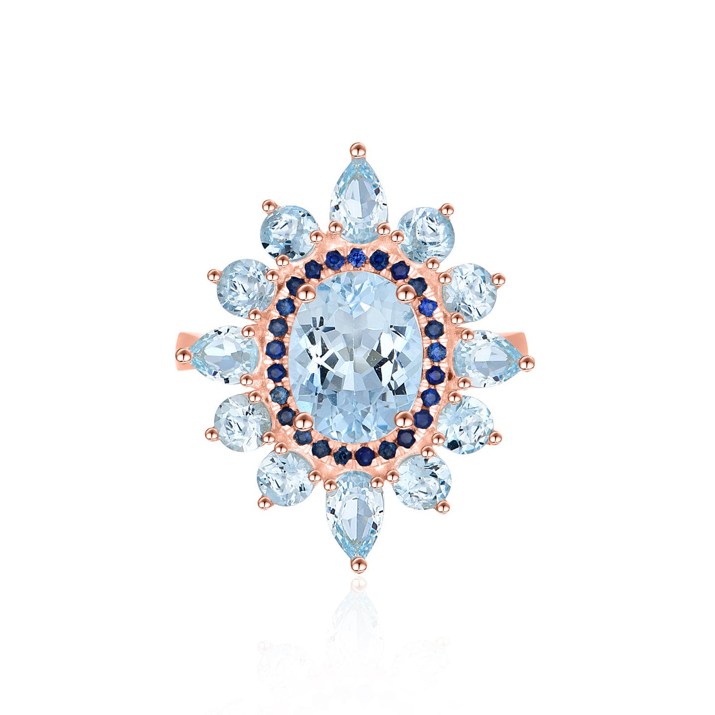 14k rose gold natural sky blue aquamarine sapphire cocktail ring
