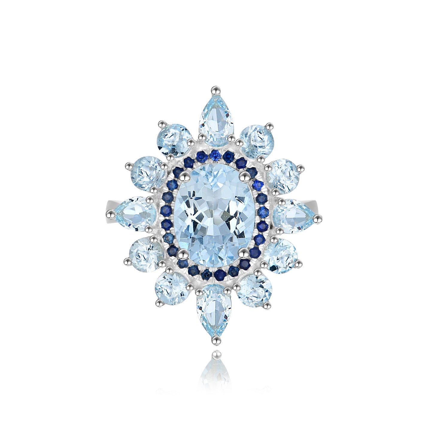 14k white gold or sterling silver sky blue aquamarine sapphire cocktail ring