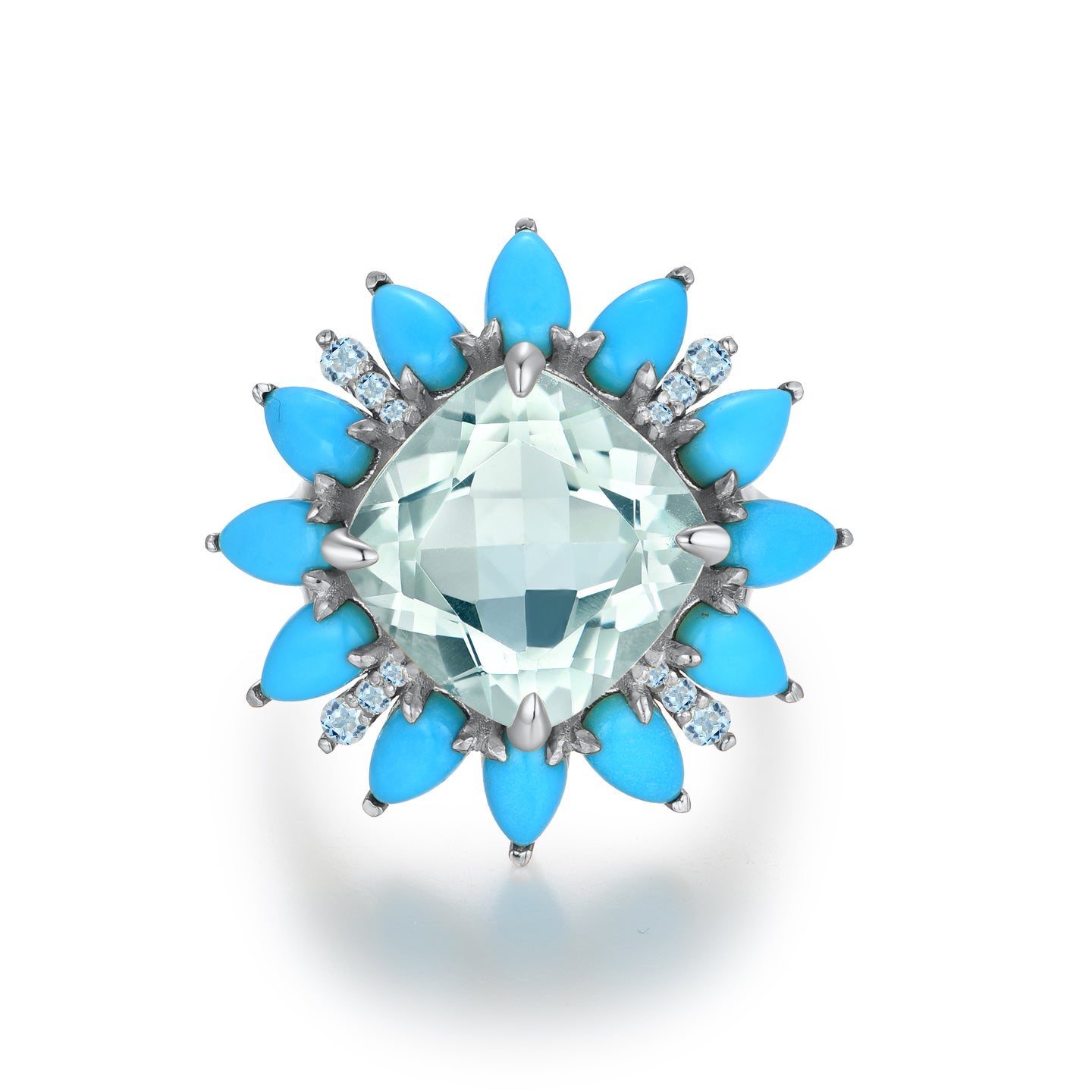 Prasiolite Turquoise Aquamarine Cocktail Ring