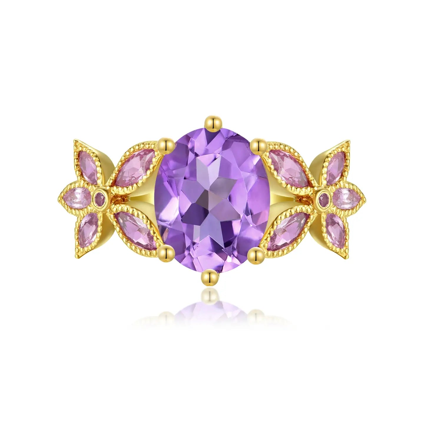 Rose De France natural Amethyst Pink Sapphire Ring in 14k yellow gold