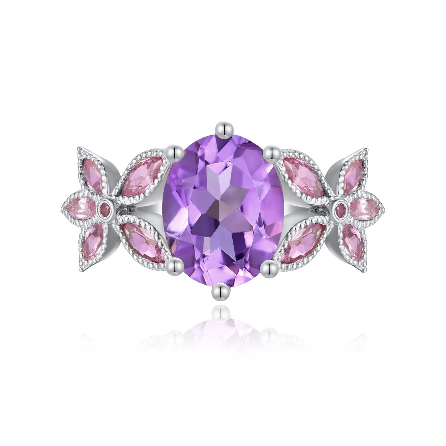 Rose De France natural Amethyst Pink Sapphire Ring in 14k white gold