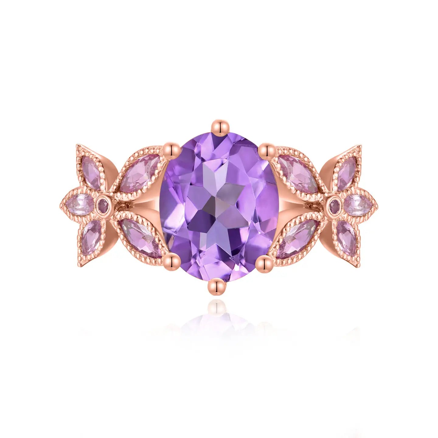 Rose De France natural Amethyst Pink Sapphire Ring in 14k rose gold