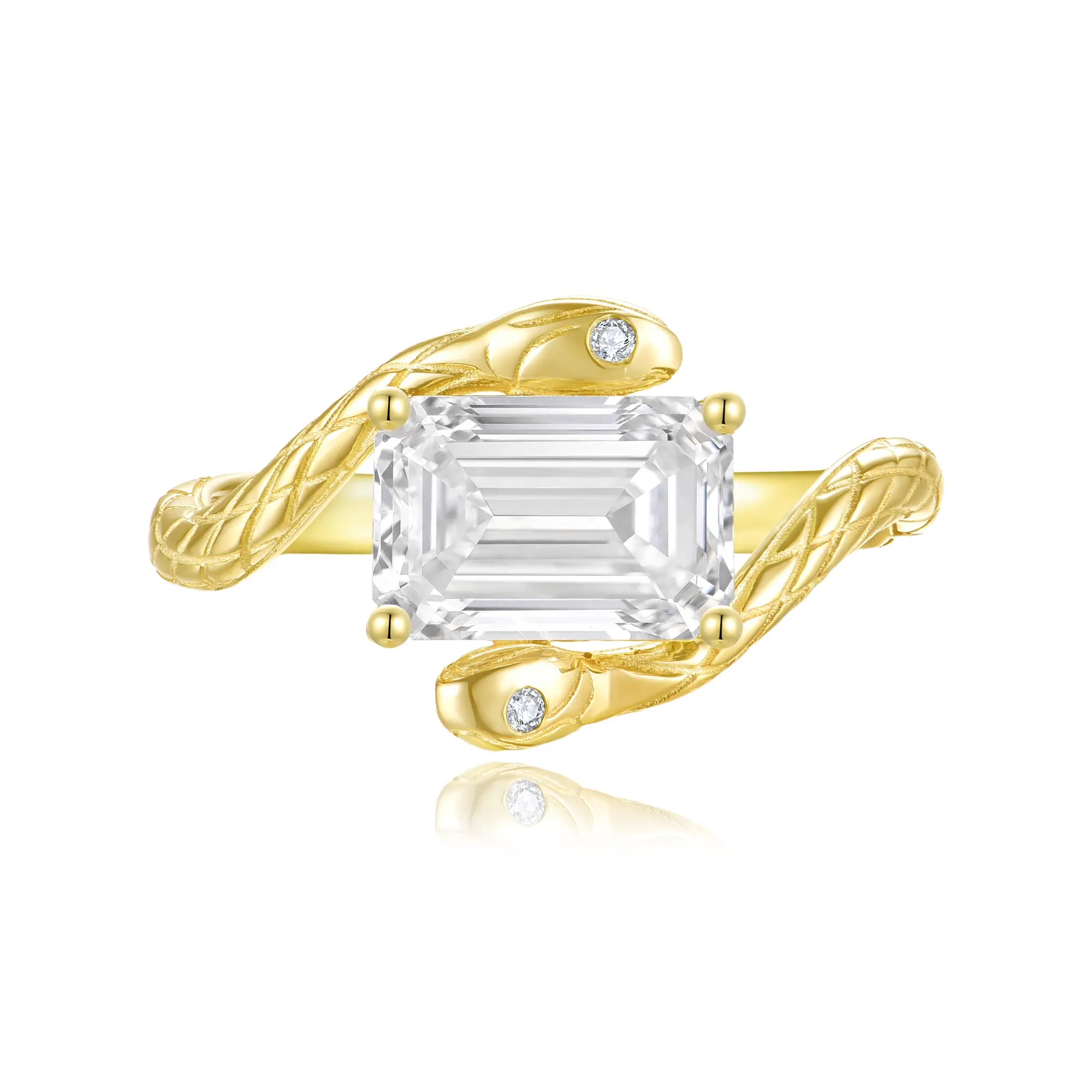 Snake Protection Emerald-Cut Lab-Grown Diamond East-West Ring