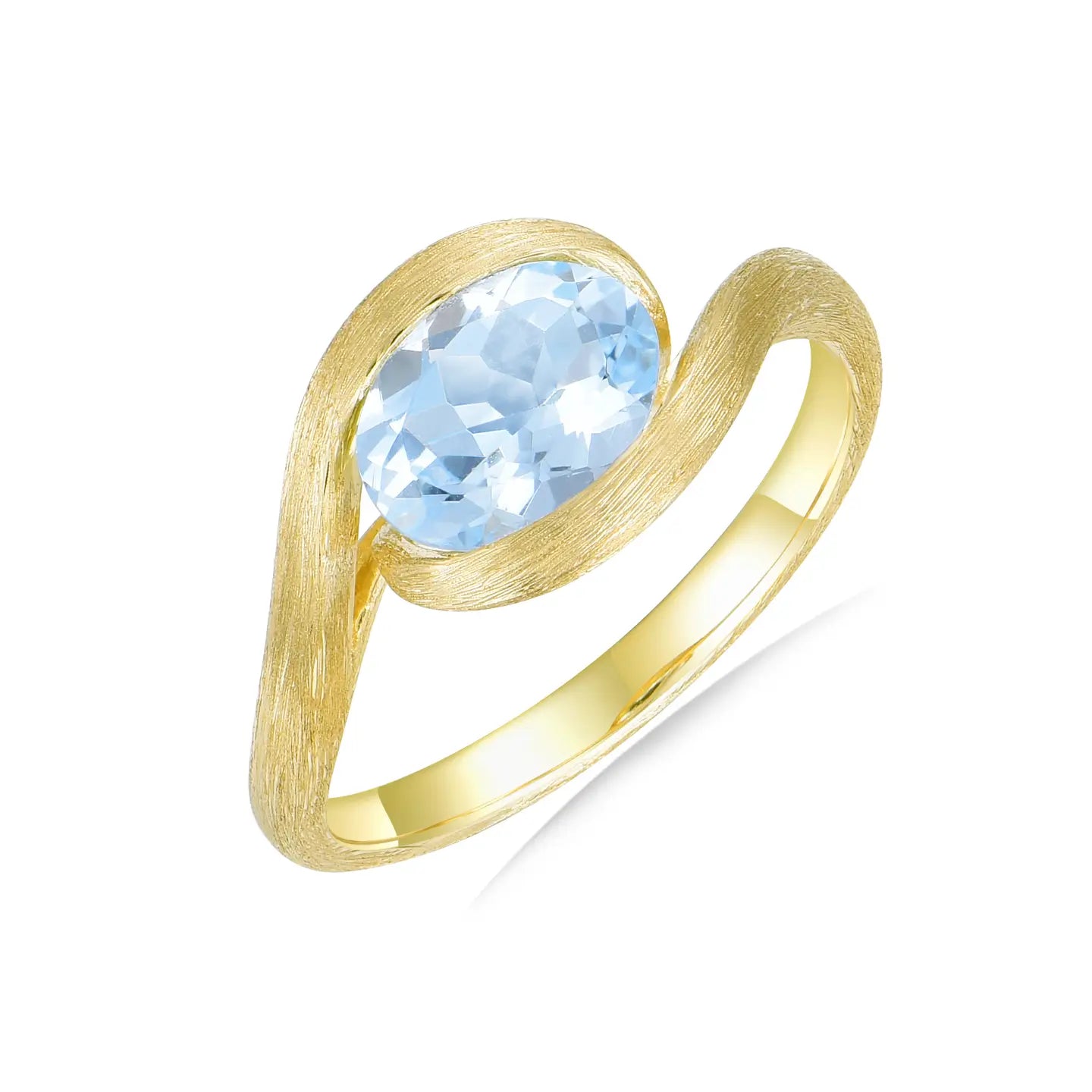 Eternal Wave Oval Natural Aquamarine East-West Ring 14k yellow gold