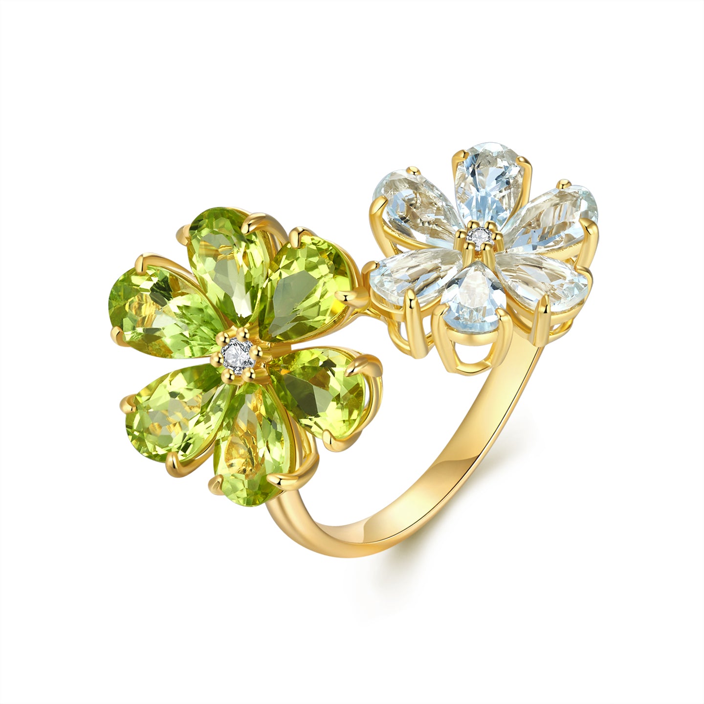Flora Blossom Periot and Aquamarine Diamond Cocktail Ring