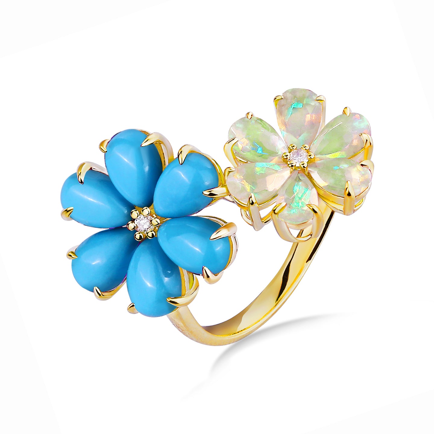 Flora Blossom Turquoise and Opal Diamond Cocktail Ring