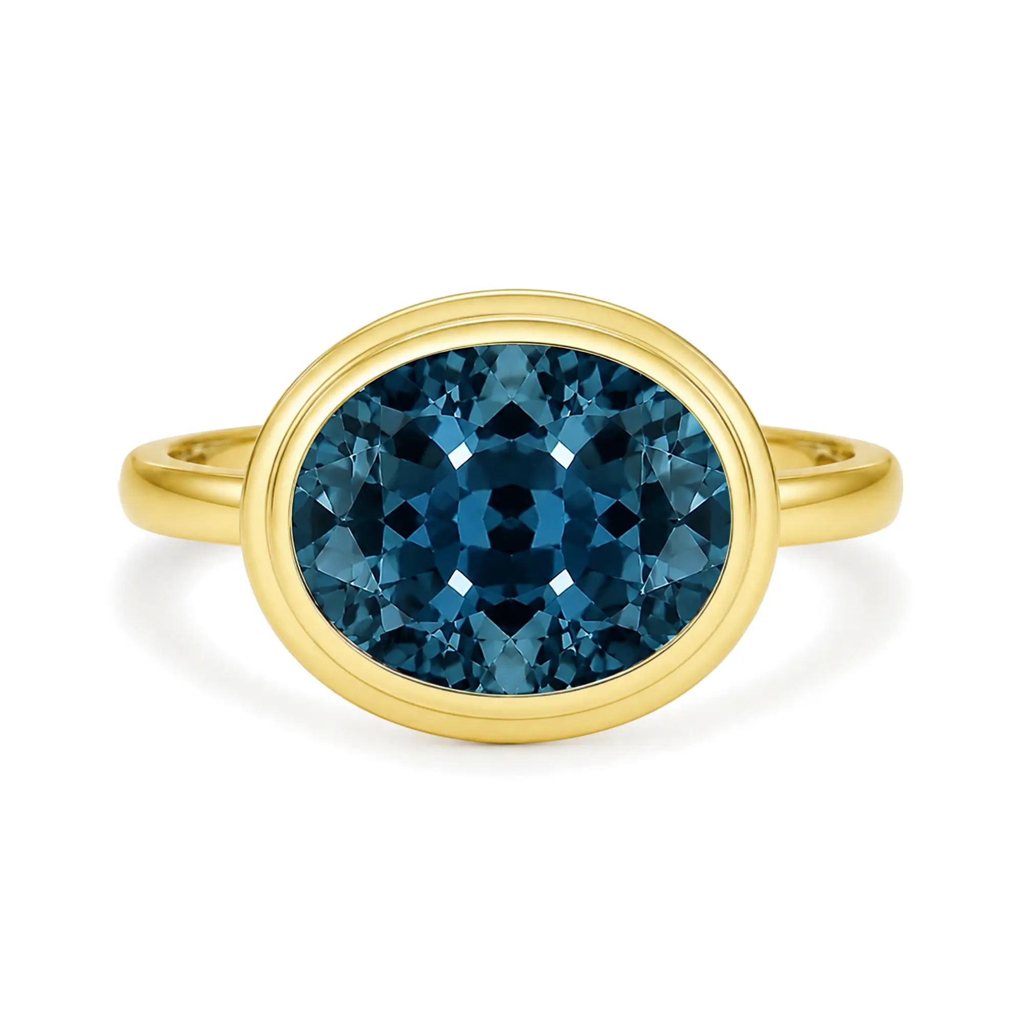 Kai 14k gold Bella East-West Oval Natural 3.50ctw London Blue Topaz Ring