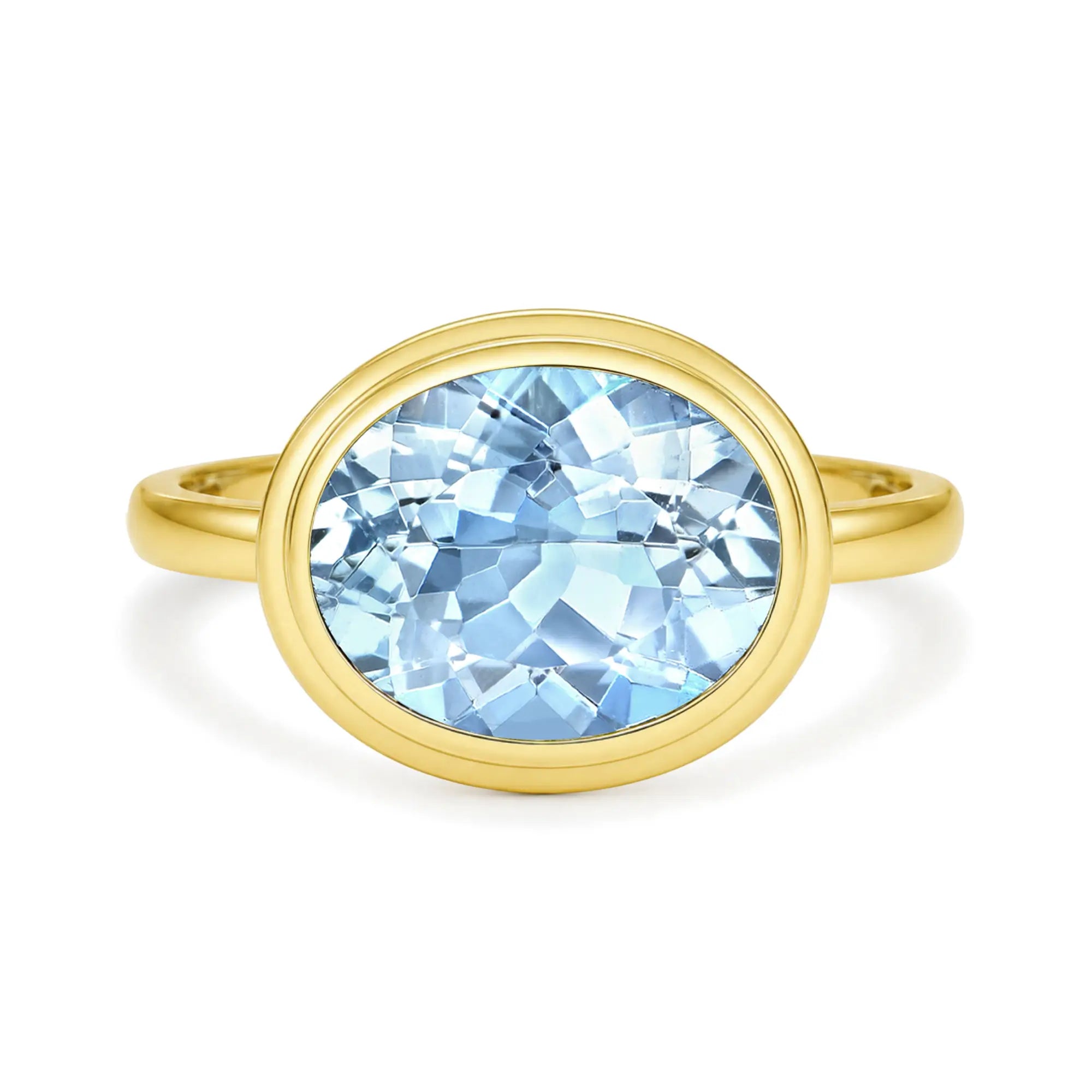 Kai 14K Gold Bella East-West Natural 3.0ctw Oval Aquamarine Ring