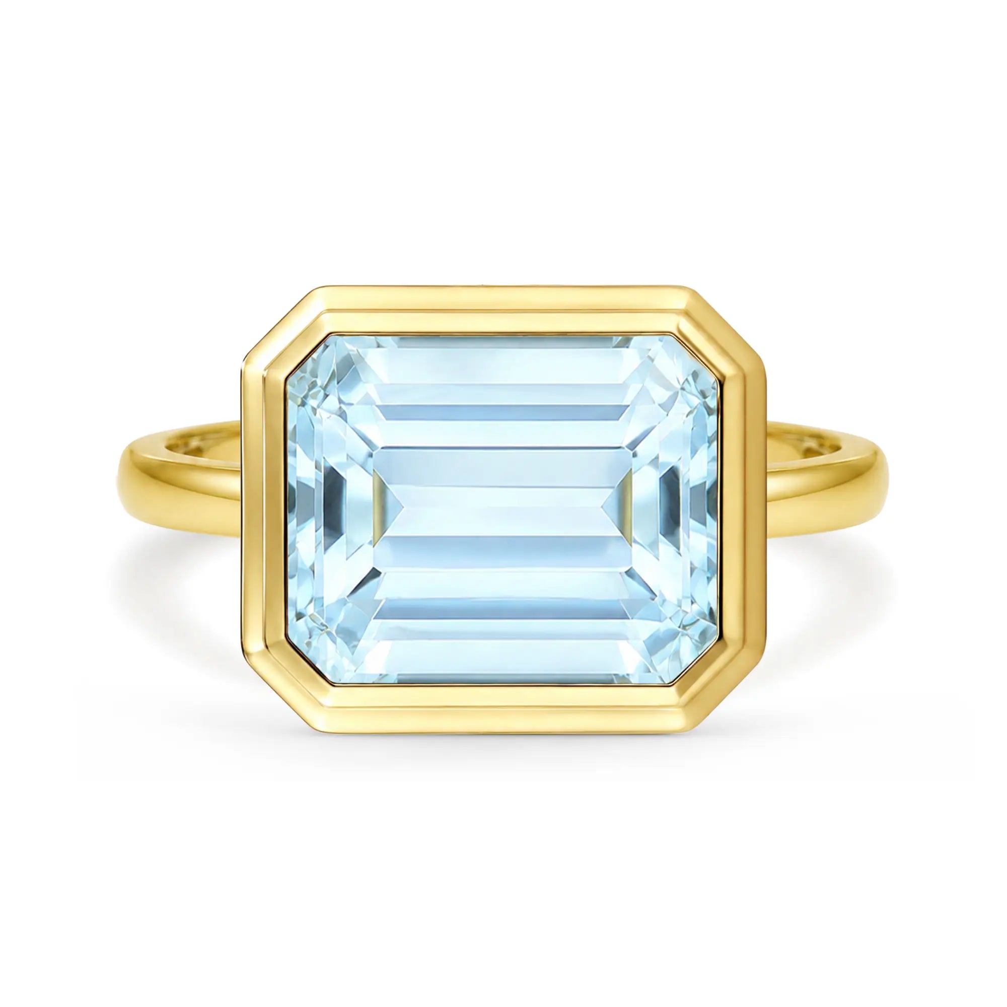 Kai 14k Gold Bella East-West Natural Emerald-Cut 3.0ctw Aquamarine Ring