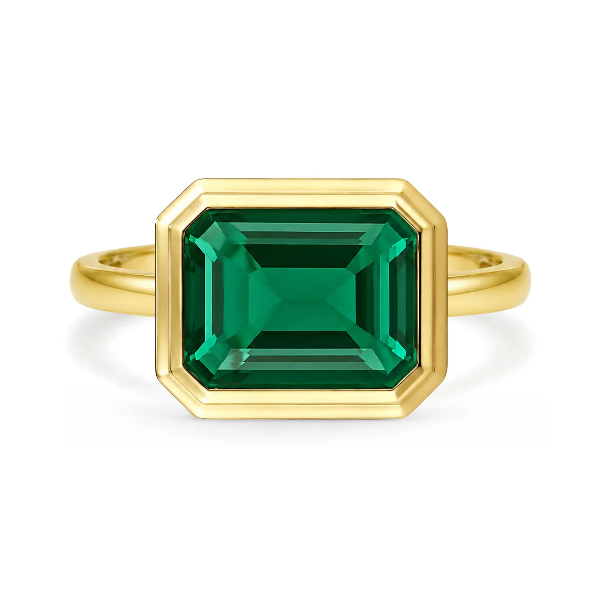 Kai 14k Gold Bella East West 2.00ctw Lab Grown Green Emerald Ring