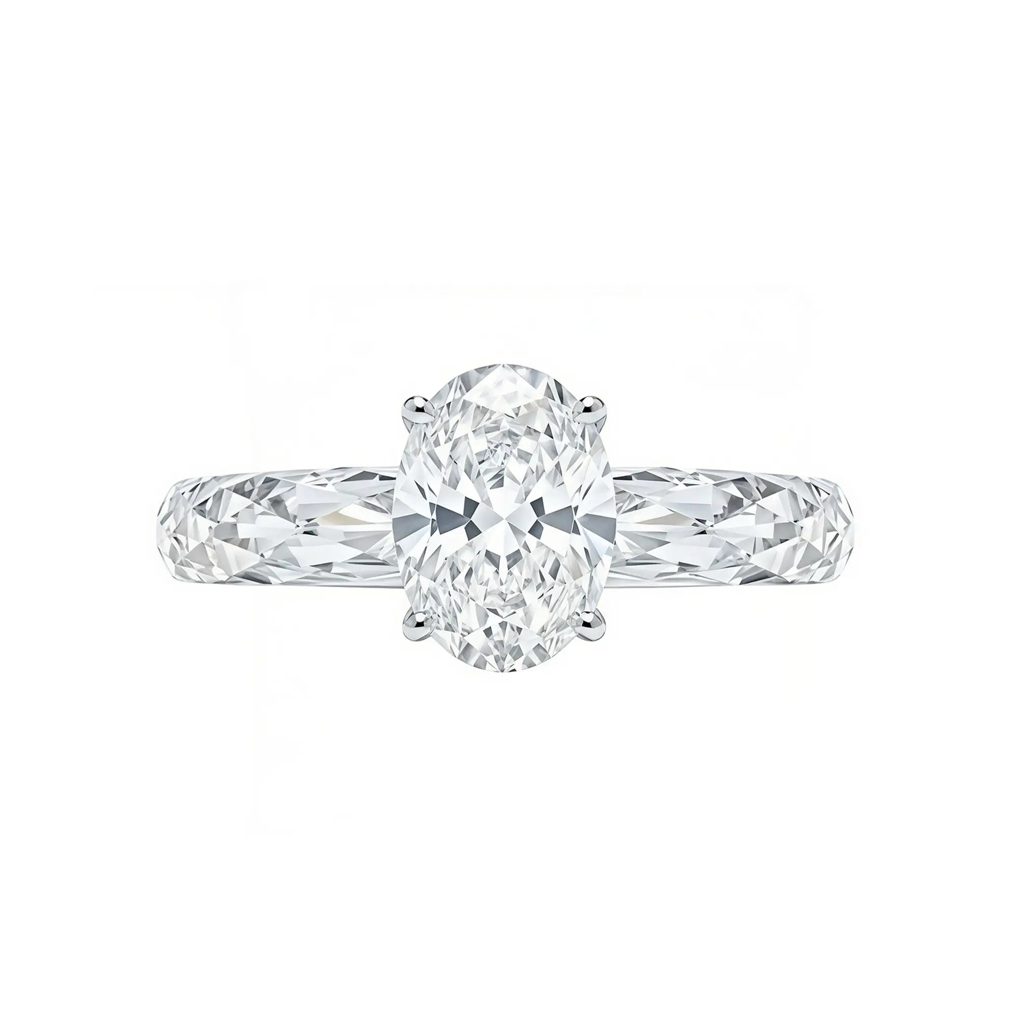 Everlight Oval Lab Grown Diamond Faceted Sapphire Ring in 14k white gold