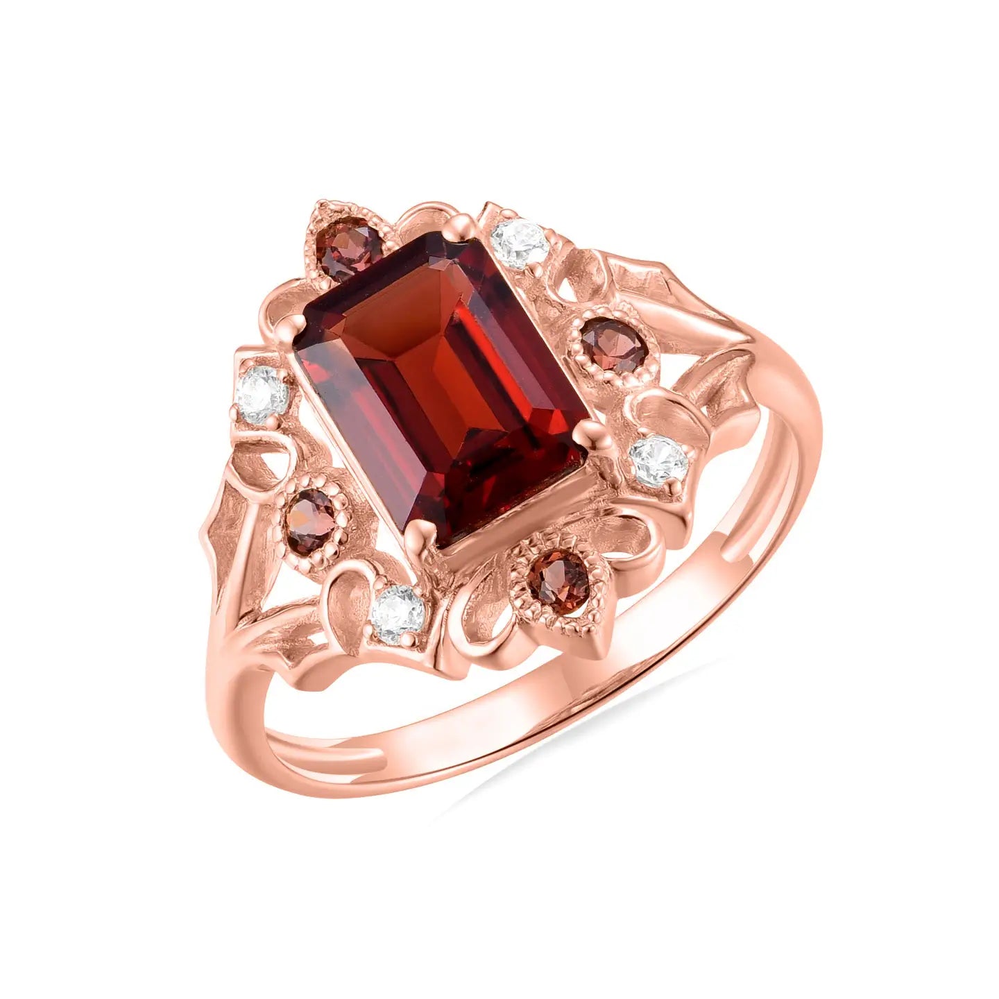 14k rose gold red garnet diamond cocktail ring